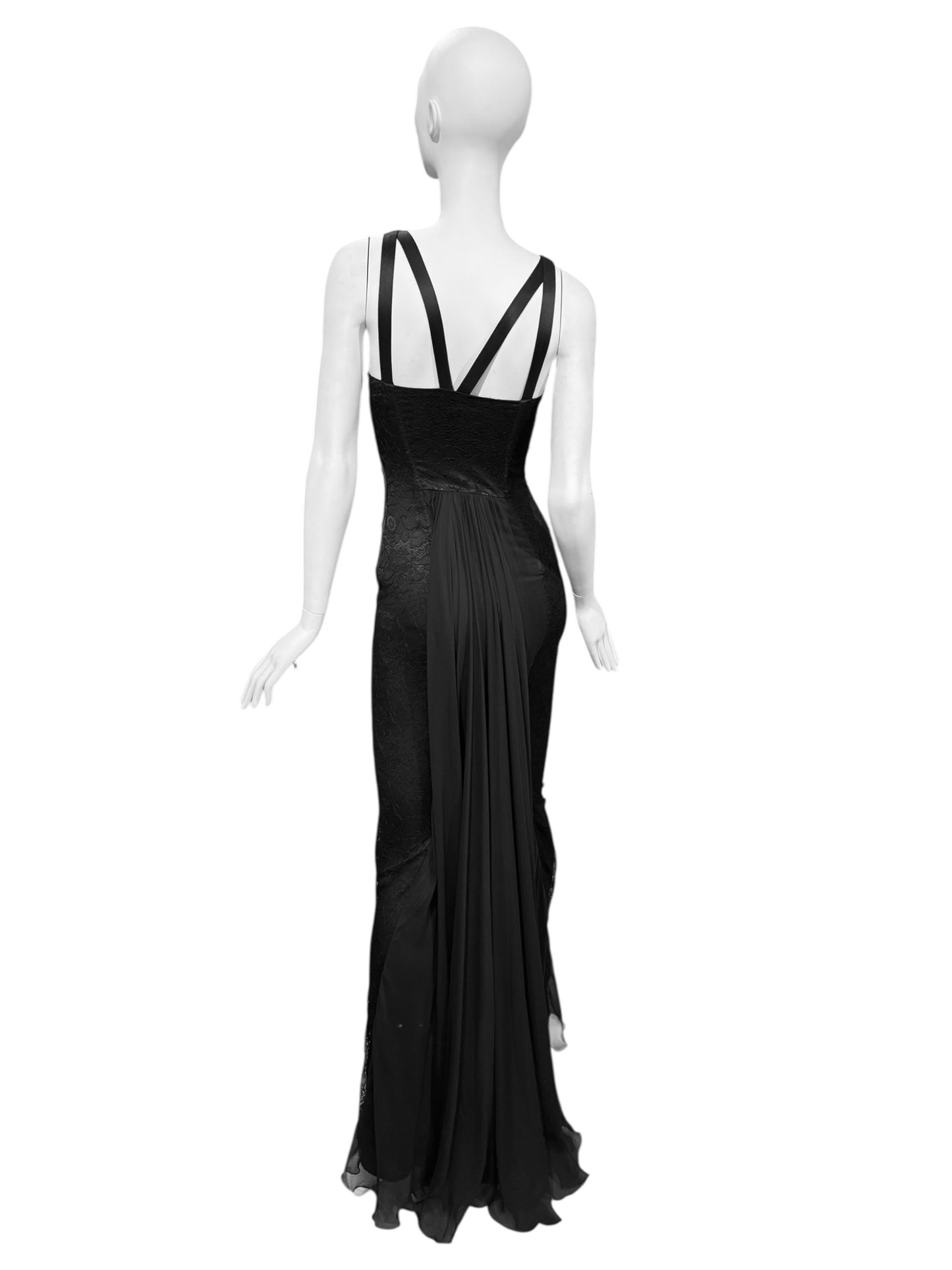 DOLCE & GABBANA FW2017 BLACK LACE & SILK DOUBLE STRAP MAXI DRESS
