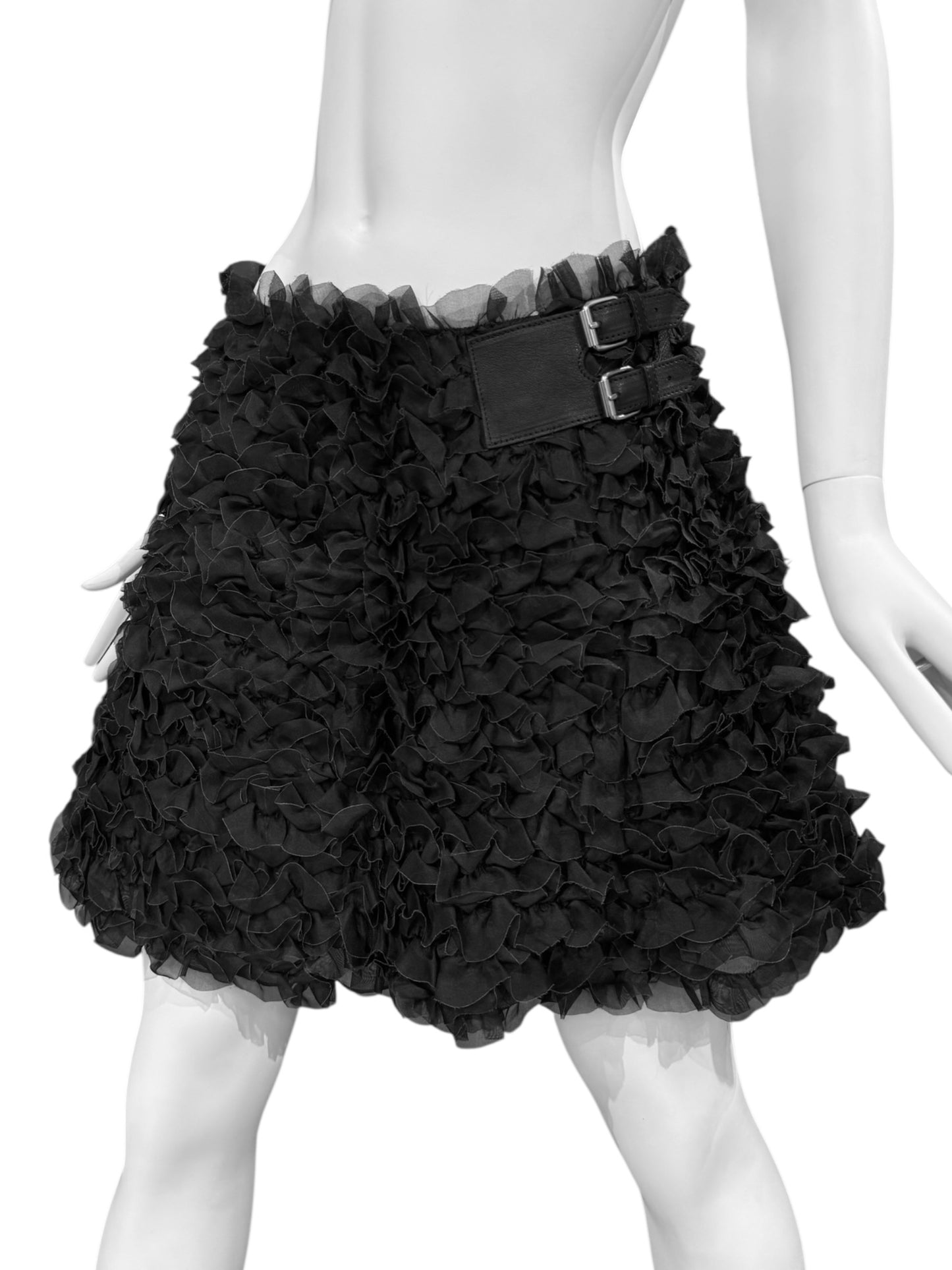 EMPORIO ARMANI SS2008 BLACK SILK RUFFLES MINI SKIRT