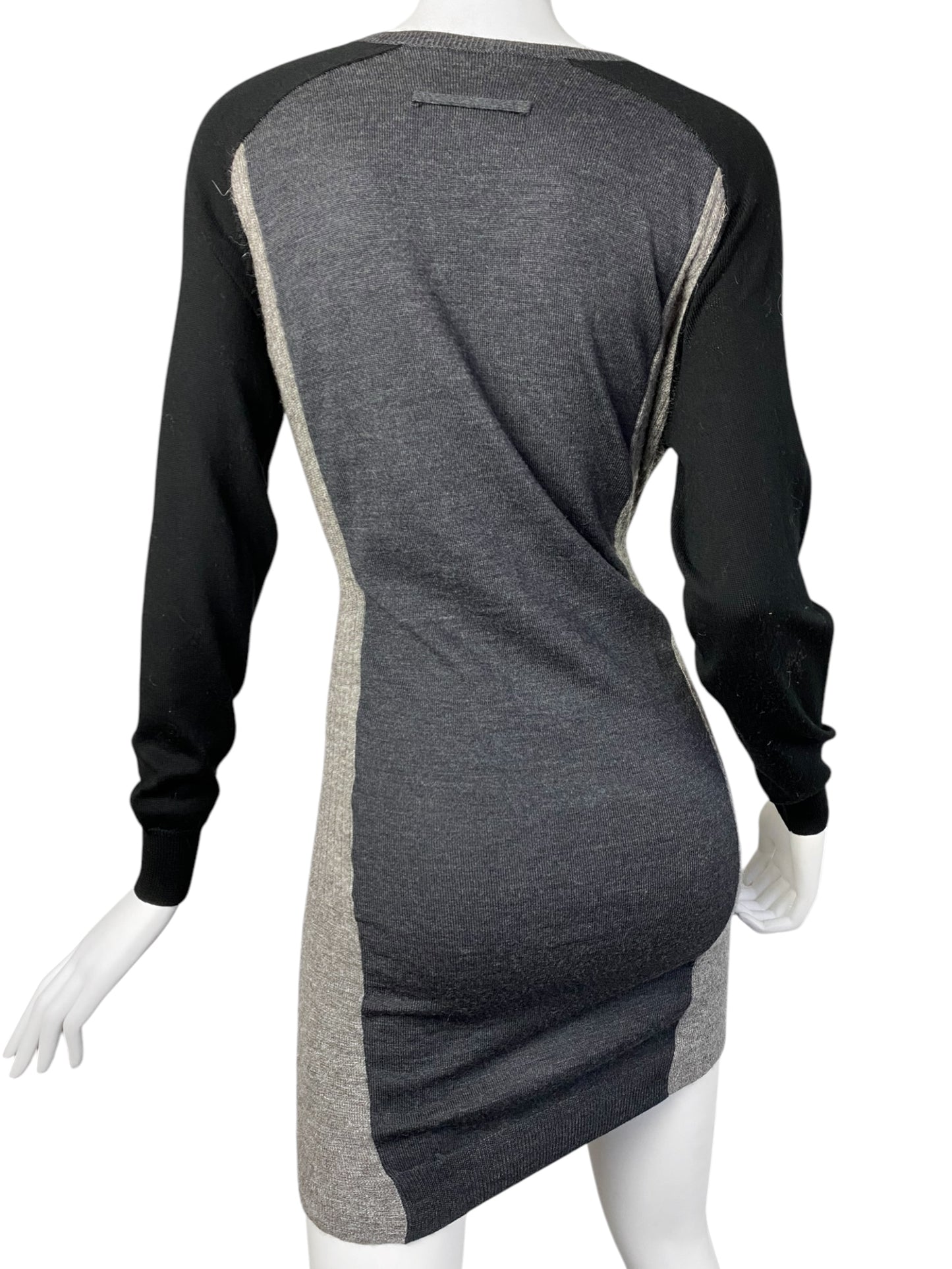 JEAN PAUL GAULTIER 2000s GREY & BLACK WOOL WRAP SLEEVES SWEATER MINI DRESS