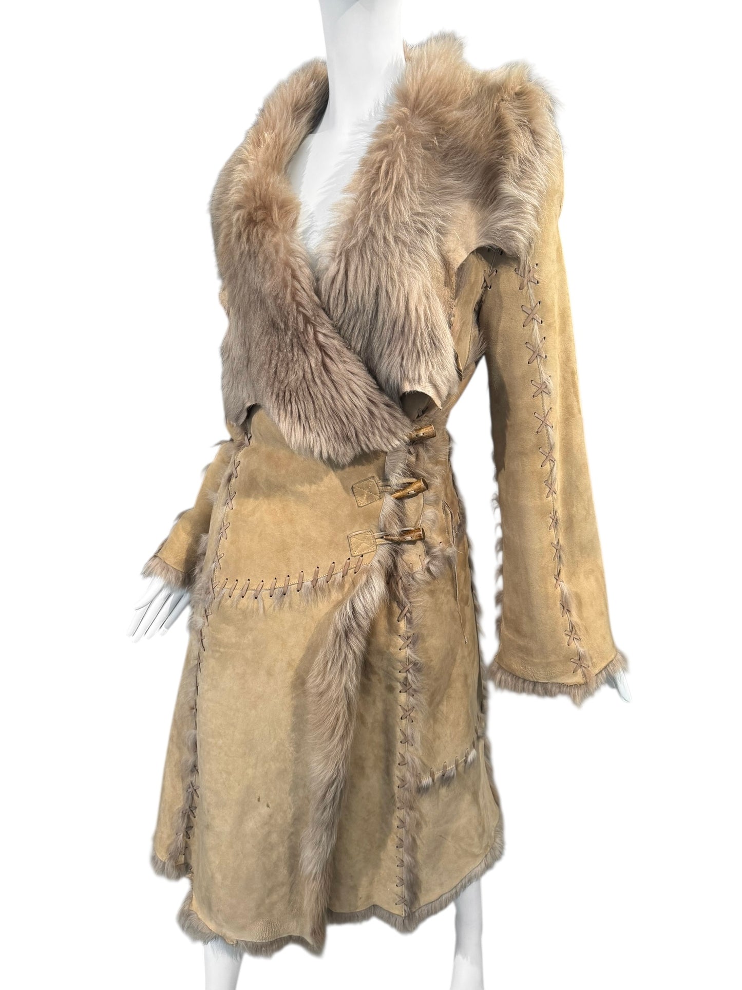 ALEXANDER MCQUEEN FW1999 «THE OVERLOOK» BROWN LACE-UP SHEARLING COAT