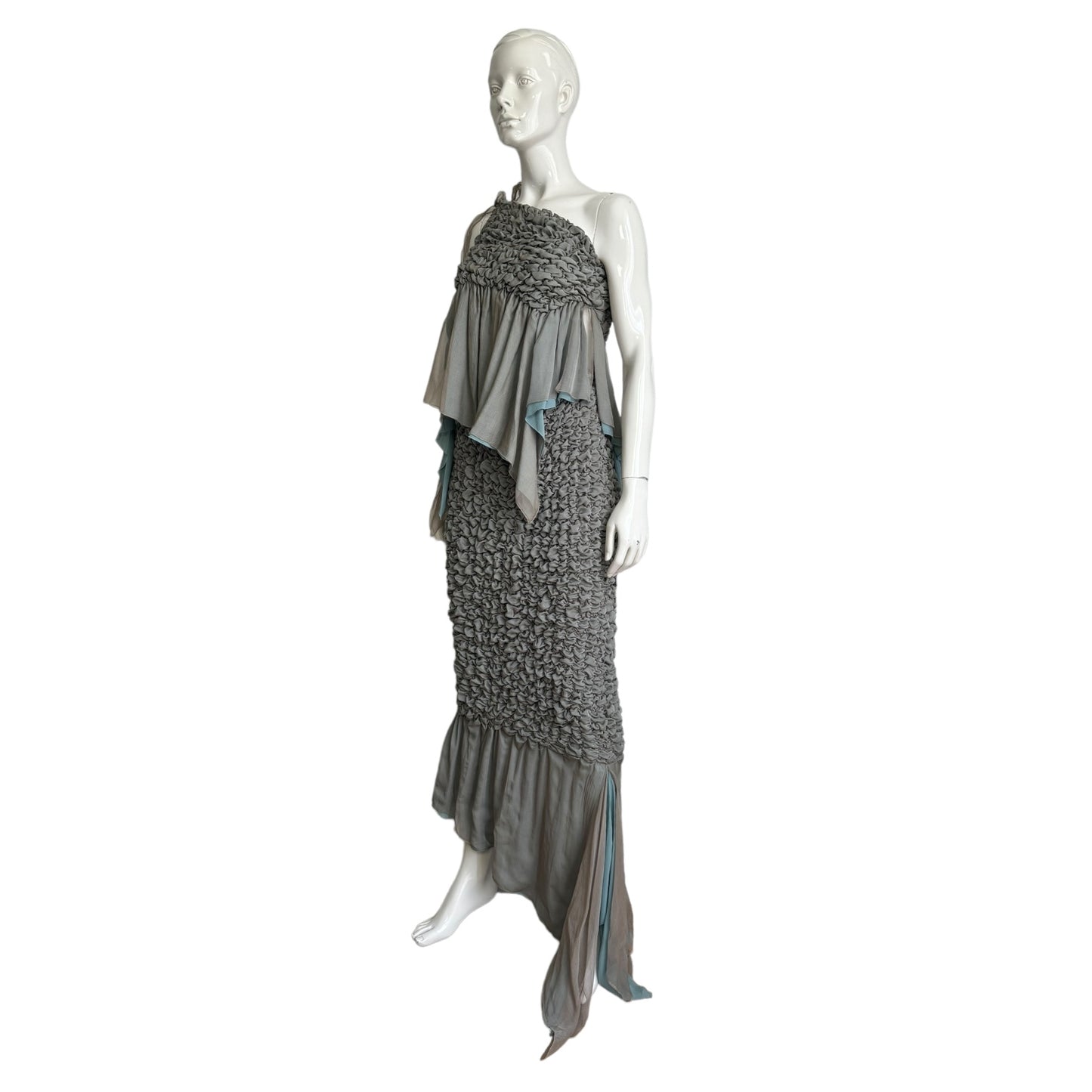 ANGELO TARLAZZI SS1994 GREYISH GREEN SMOCKED SILK 2P. SET