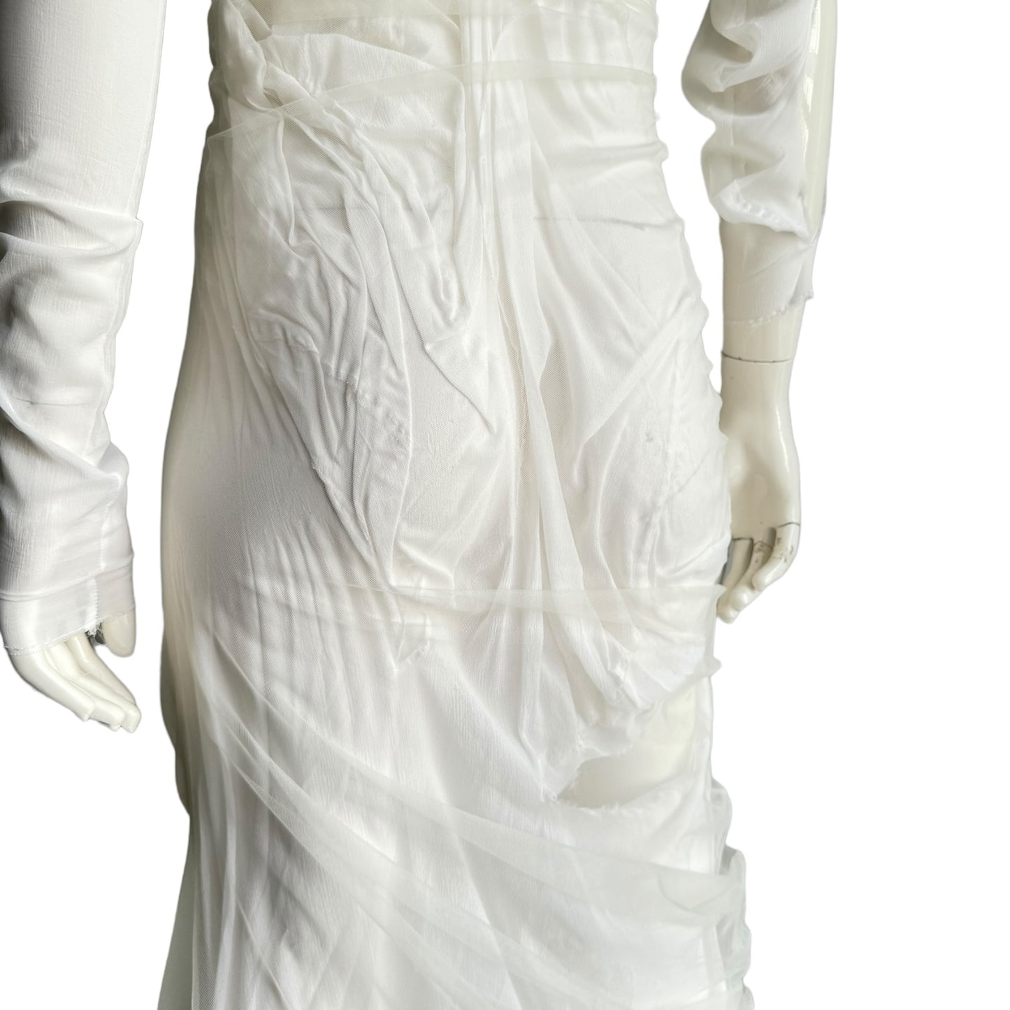 MAISON MARGIELA SS2021 BY GALLIANO WHITE 2 IN 1 TULLE SILK WET MAXI DRESS