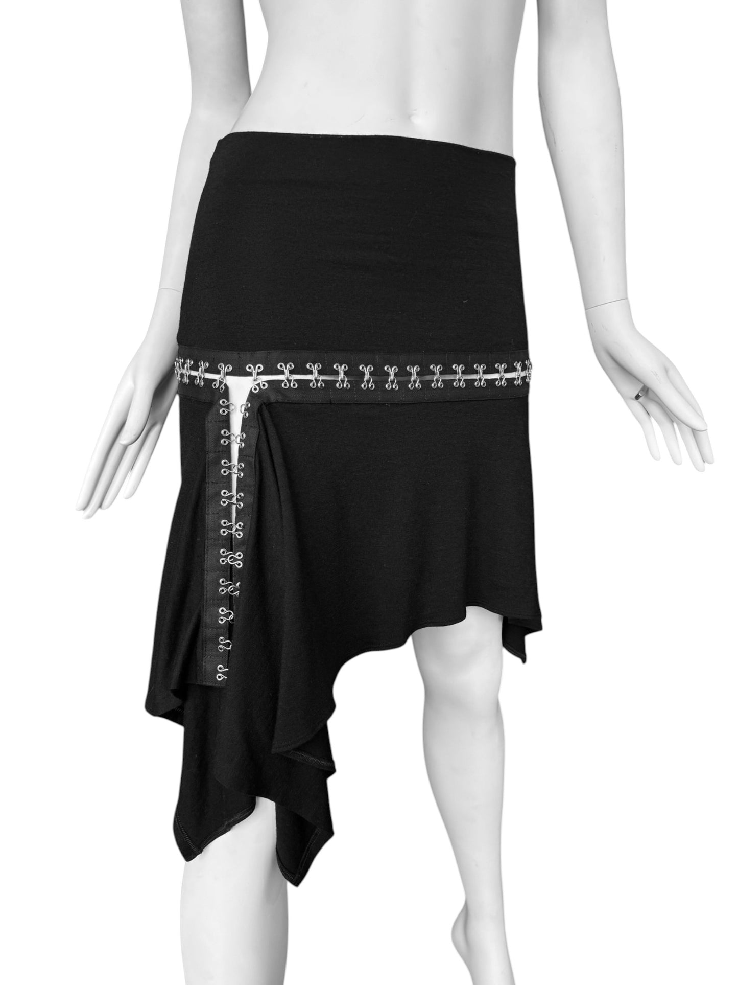 PLEIN SUD JEANS FW2003 BLACK HOOK & EYE MIDI SKIRT