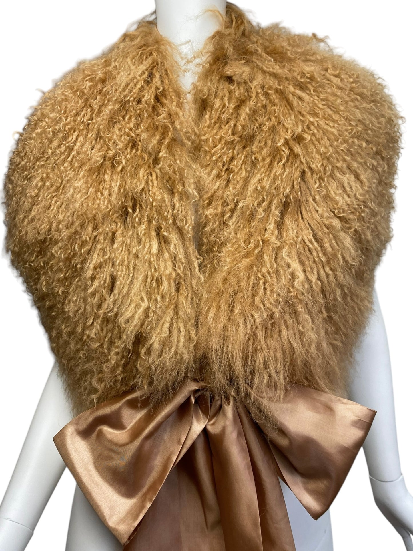 2000s GOLDEN MONGOLIAN LAMB FUR & SATIN BOW COLLAR