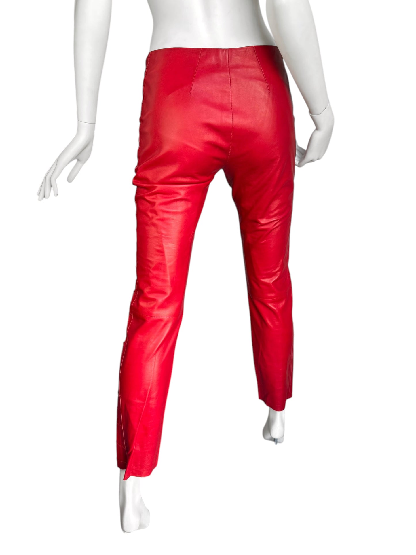 FAYÇAL AMOR SS2004 RED LAMB LEATHER DARTED PANTS