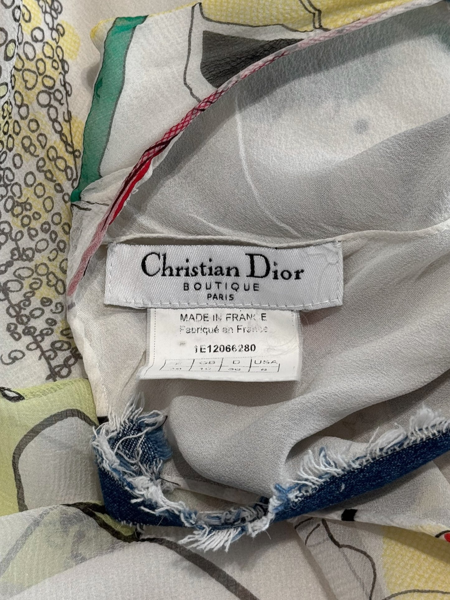 DIOR SS2001 BY JOHN GALLIANO OFF-WHITE SILK KITSCH PRINT MAXI DRESS