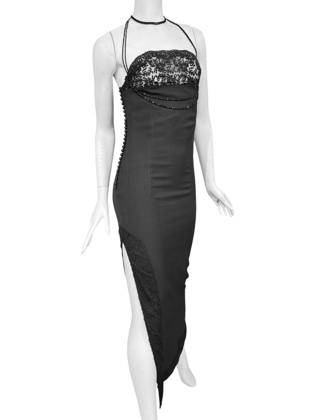 CHRISTIAN DIOR FW1997 BY JOHN GALLIANO BLACK LACE & BEADS MAXI DRESS
