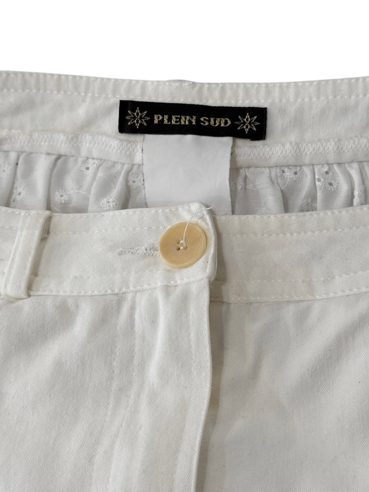 PLEIN SUD 2000s WHITE BRODERIE ANGLAISE LACE-UP MINI SKIRT