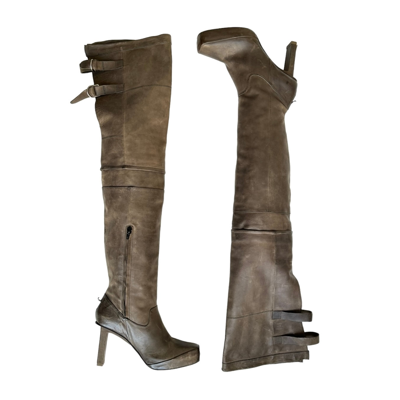 MARITHÉ+FRANÇOIS GIRBAUD 2000s BROWN LEATHER THIGH BOOTS