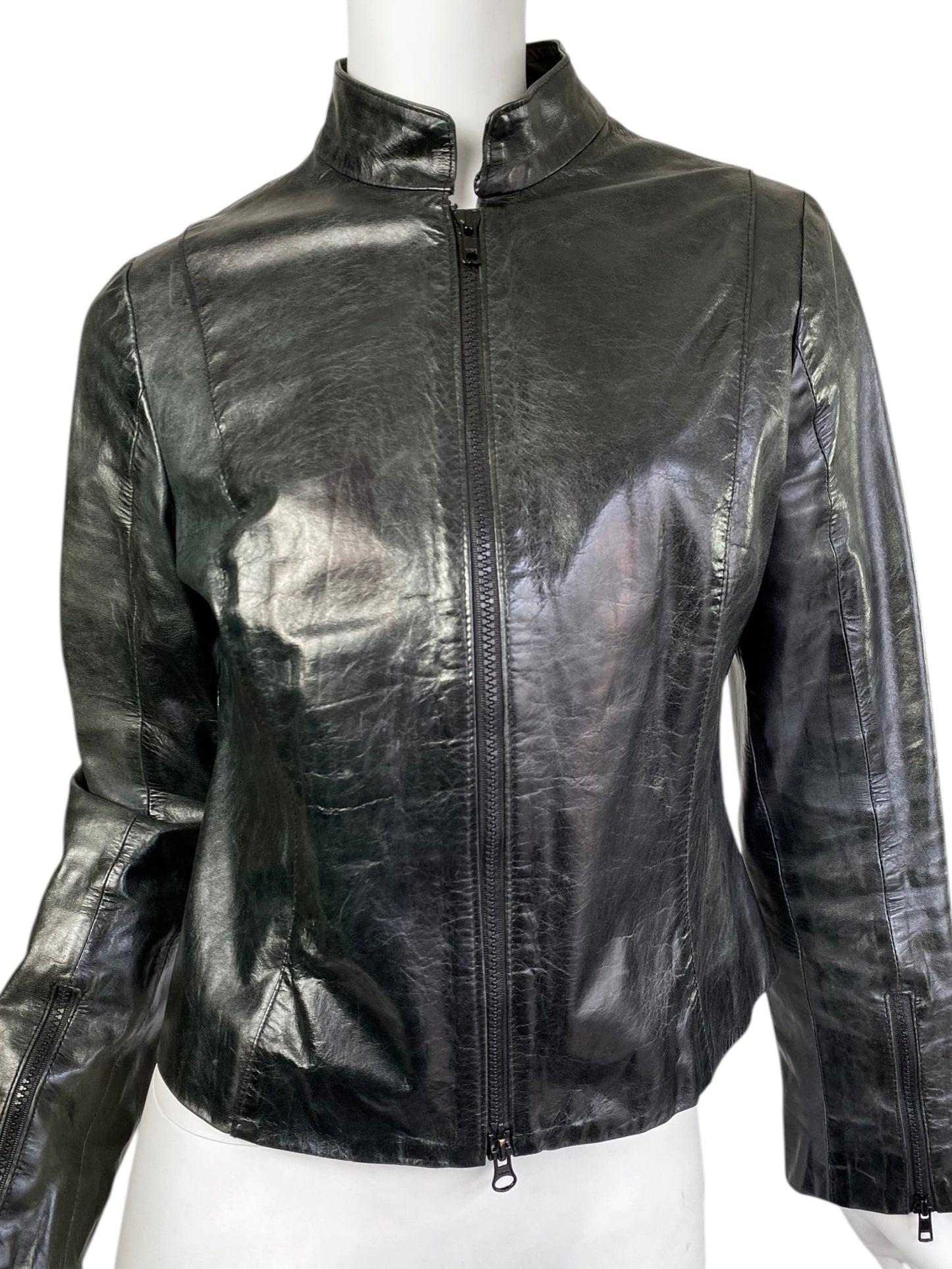 AVC 1990s DARK GREY PATENT LEATHER ZIP JACKET