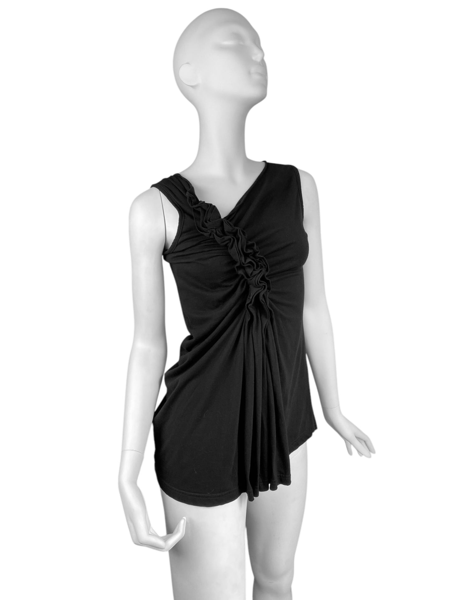 CORA KEMPERMAN 2000s BLACK ASYMMETRICAL DRAPED TANK TOP