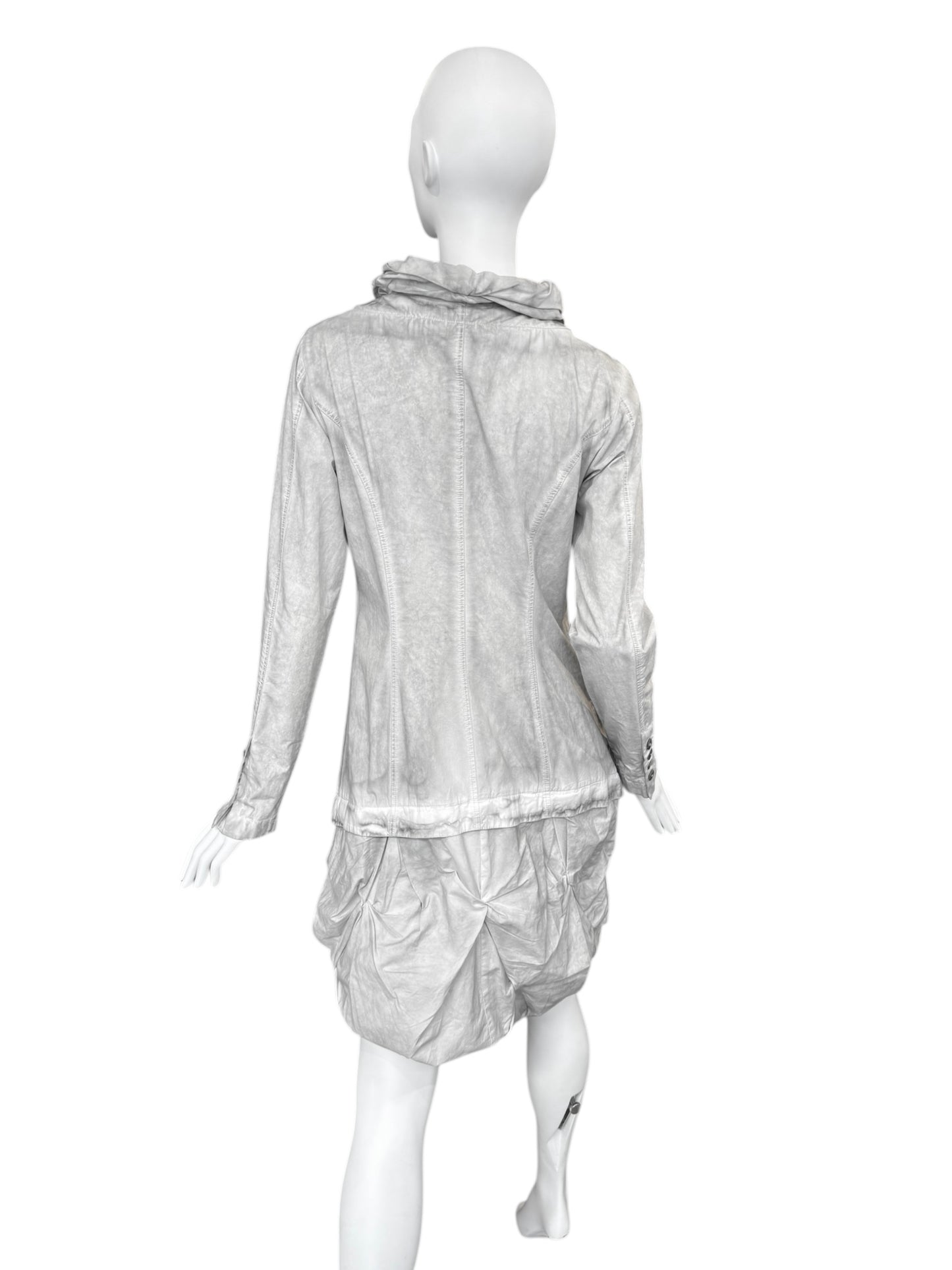 Y’S YOHJI YAMAMOTO 2000s GREY RUSHED DRAPED HEM LIGHTWEIGHT COAT