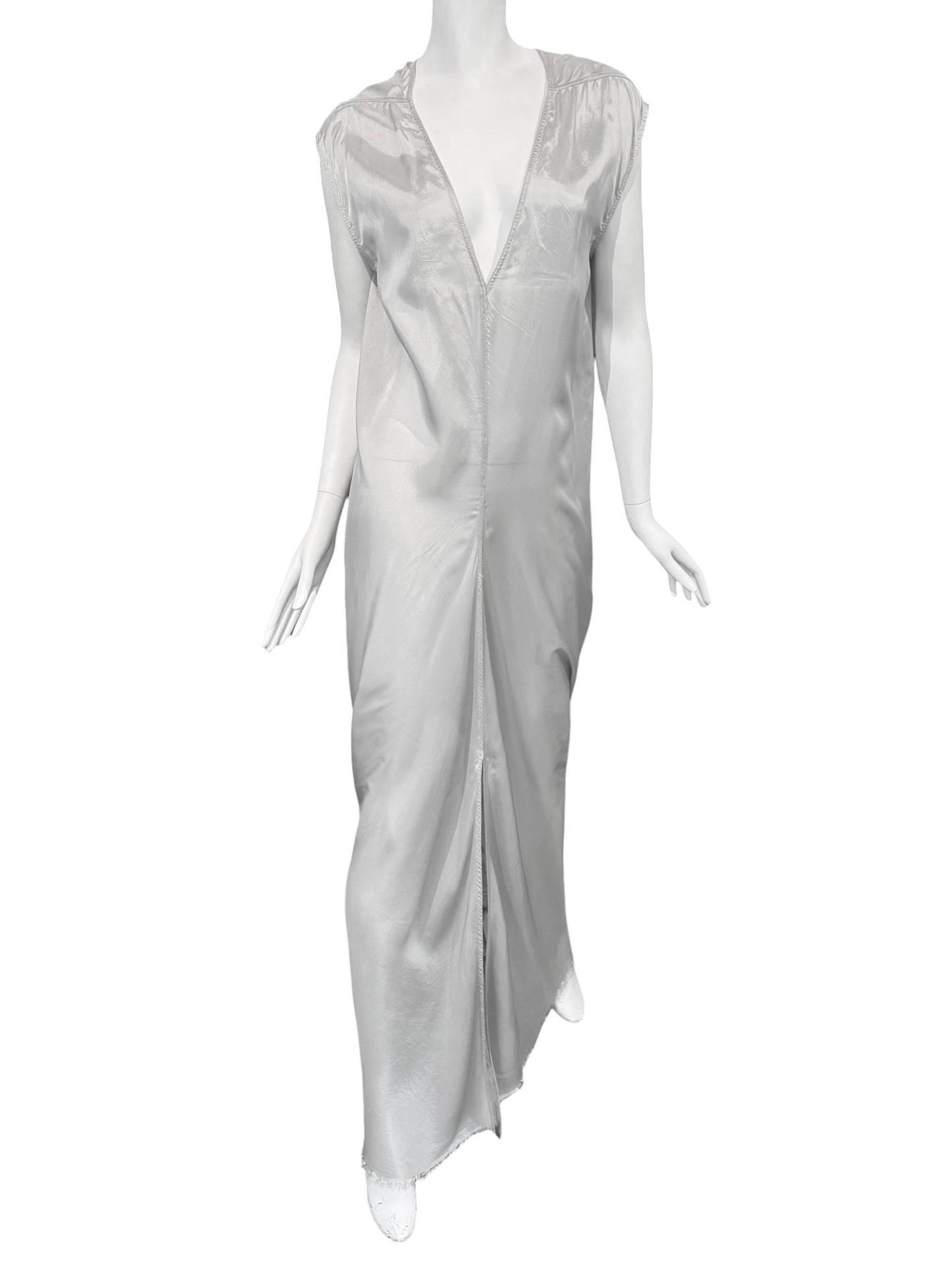 RICK OWENS SS2020 «TECUATL» PEARL GREY DRAPED MAXI DRESS
