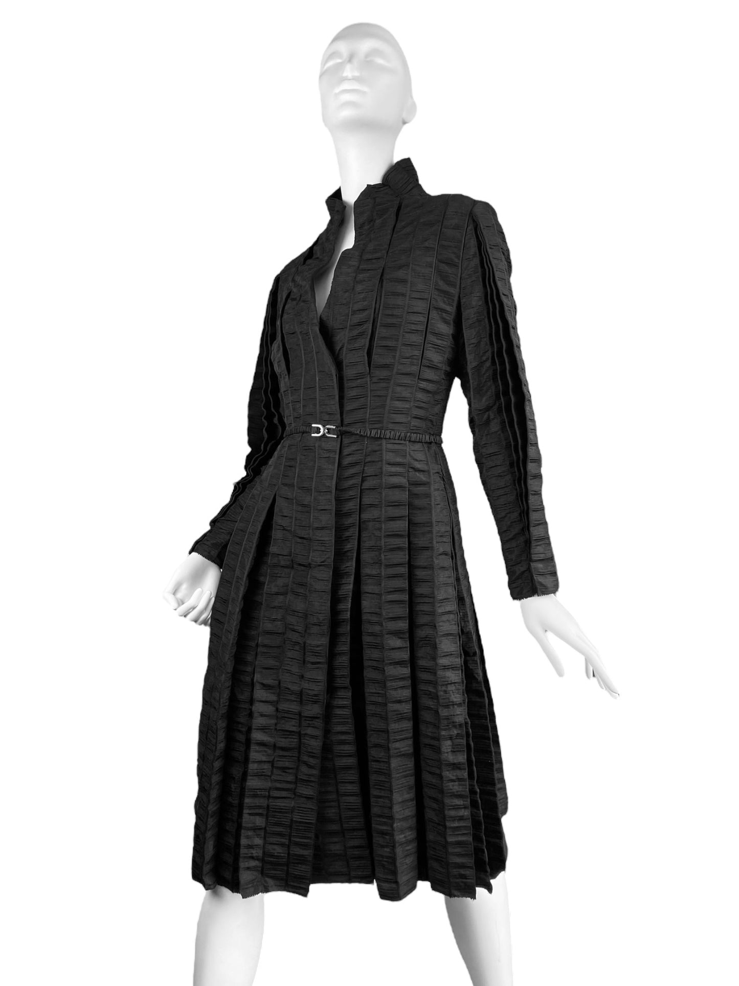 ISABEL TOLEDO FW2008 BLACK SILK TAFFETA PLEATED COAT