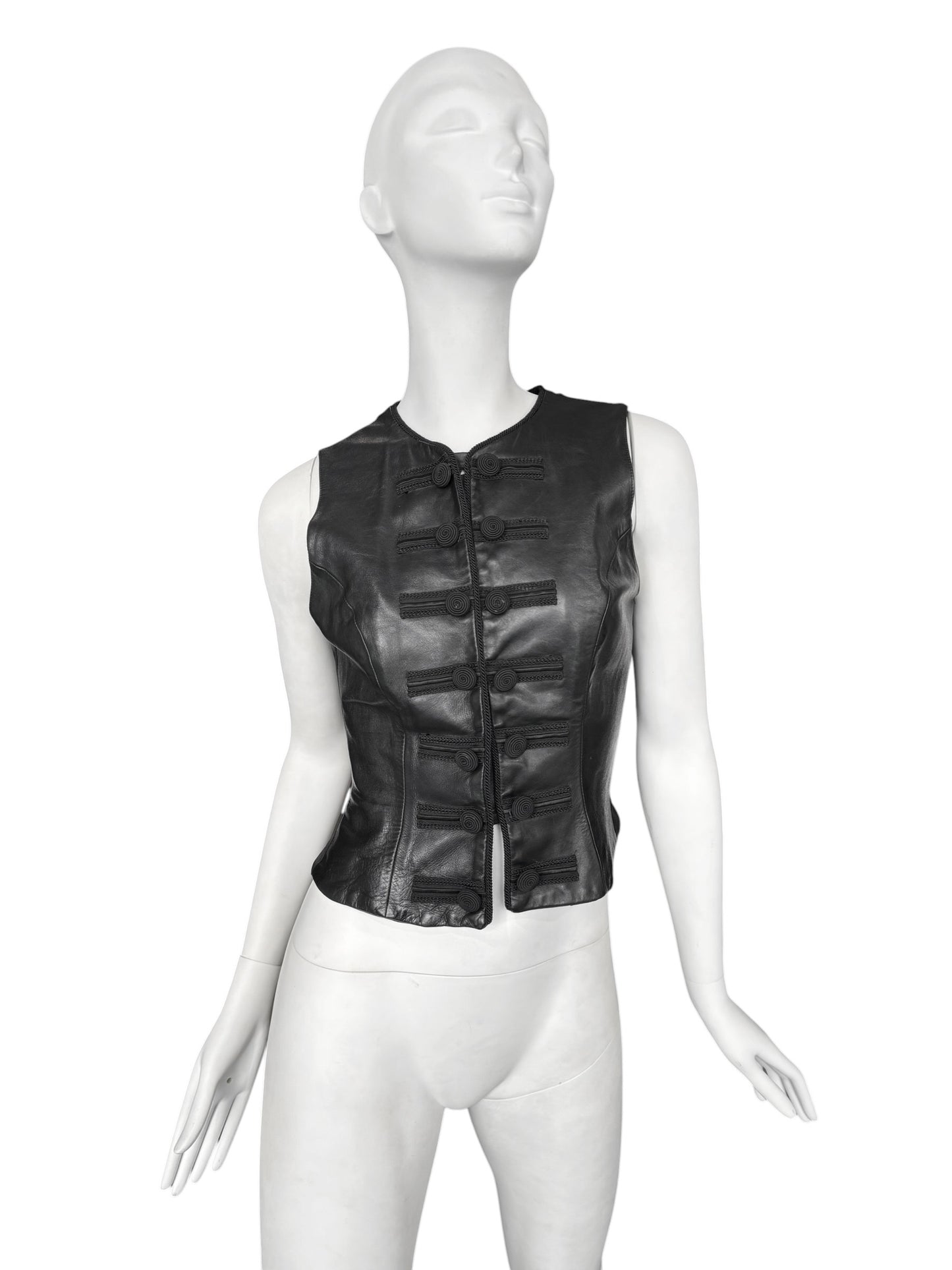 PLEIN SUD FW1993 BLACK LEATHER OFFICER VEST