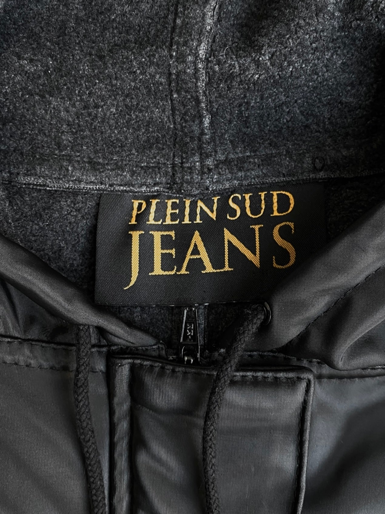 PLEIN SUD JEANS 2000s BLACK HOODED ZIP TOP