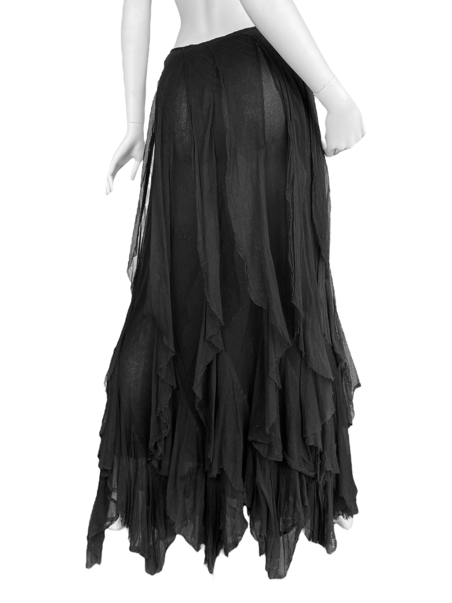 PLEIN SUD SS2000 BLACK TULLE CASCADING RUFFLES MAXI SKIRT