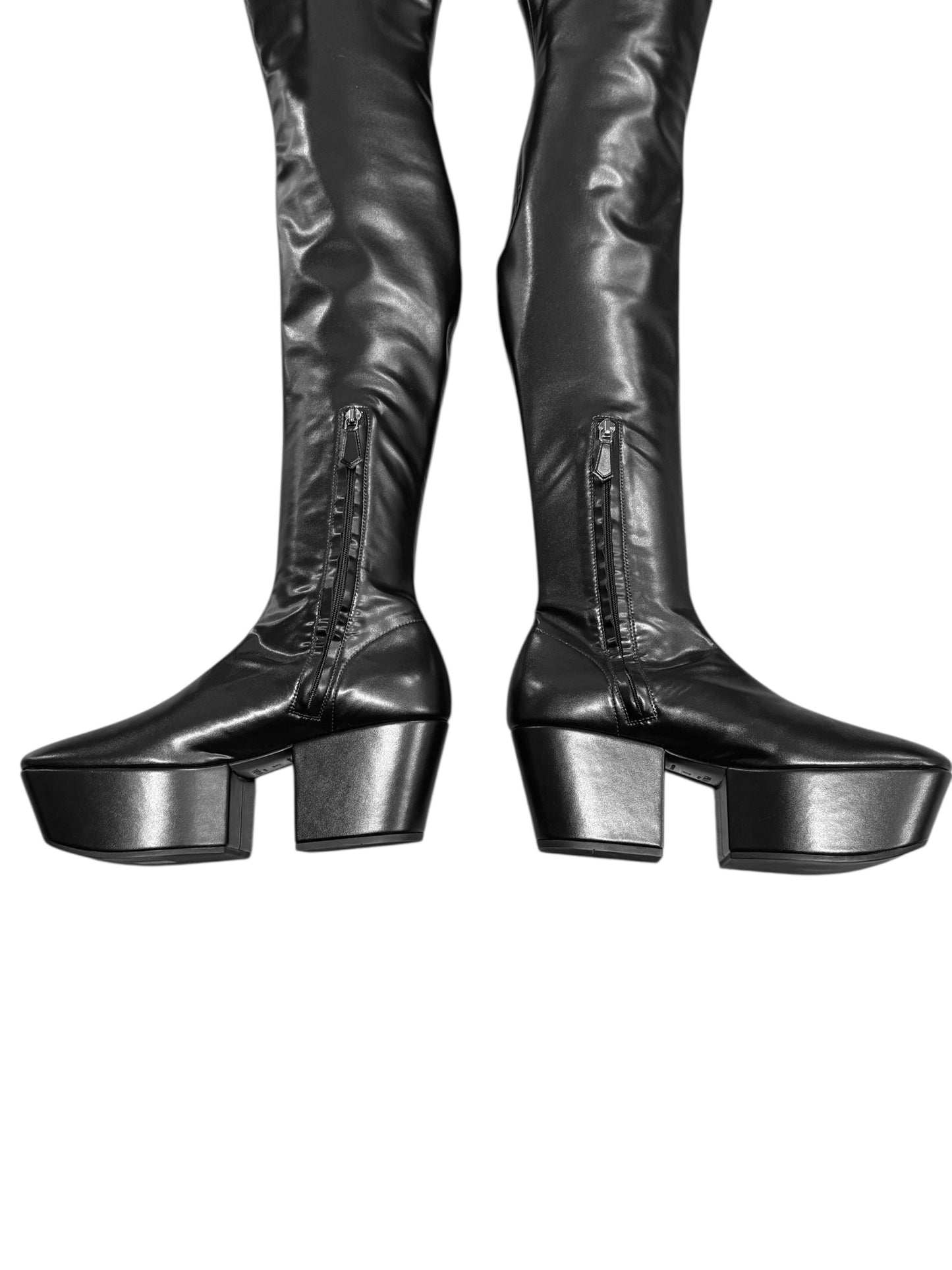 PRADA FW2021 BY MIUCCIA PRADA & RAF SIMONS BLACK OVER-THE-KNEE PLATFORM BOOTS