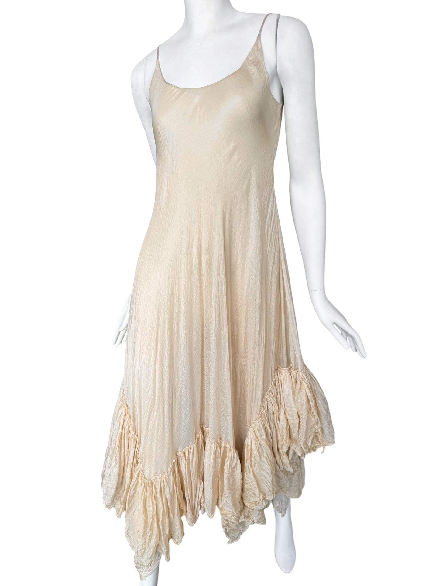 MARC LE BIHAN 2020s BEIGE SILK RUFFLES HEM MAXI DRESS