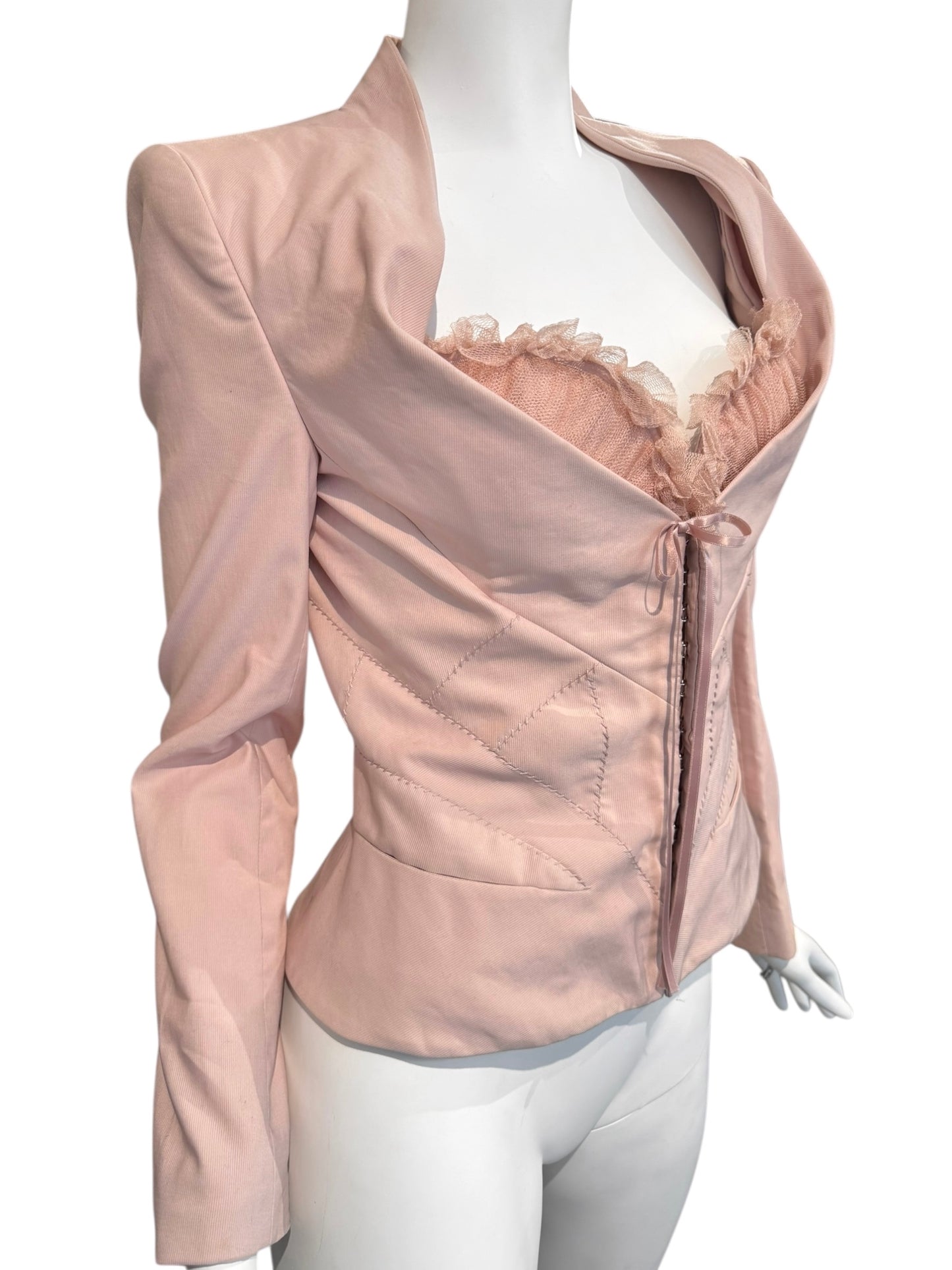 ALEXANDER MCQUEEN SS2004 «DELIVERANCE» PINK CORSET TULLE BRA JACKET