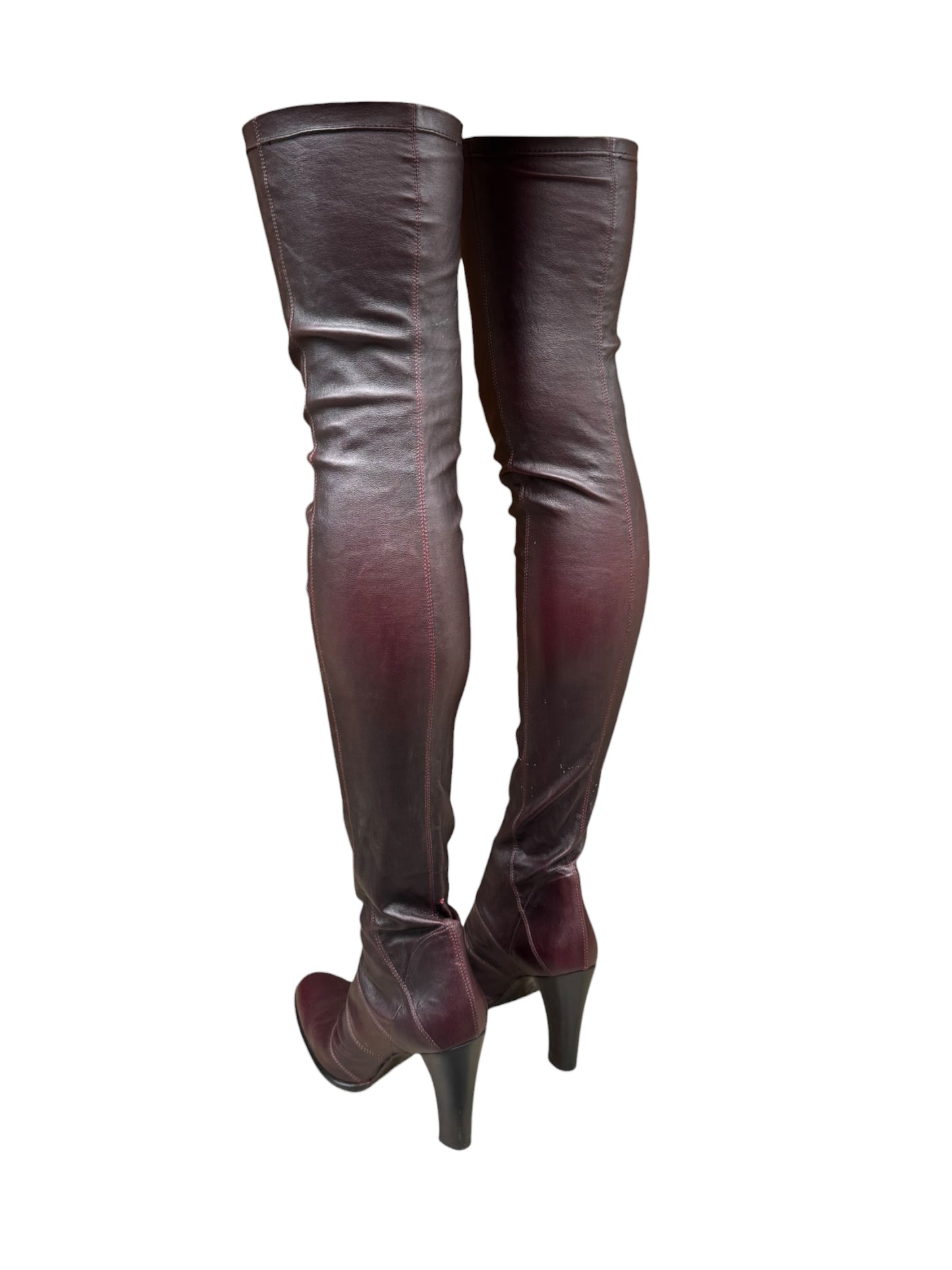 PLEIN SUD 2000s DARK RED LEATHER THIGH-HIGH BOOTS
