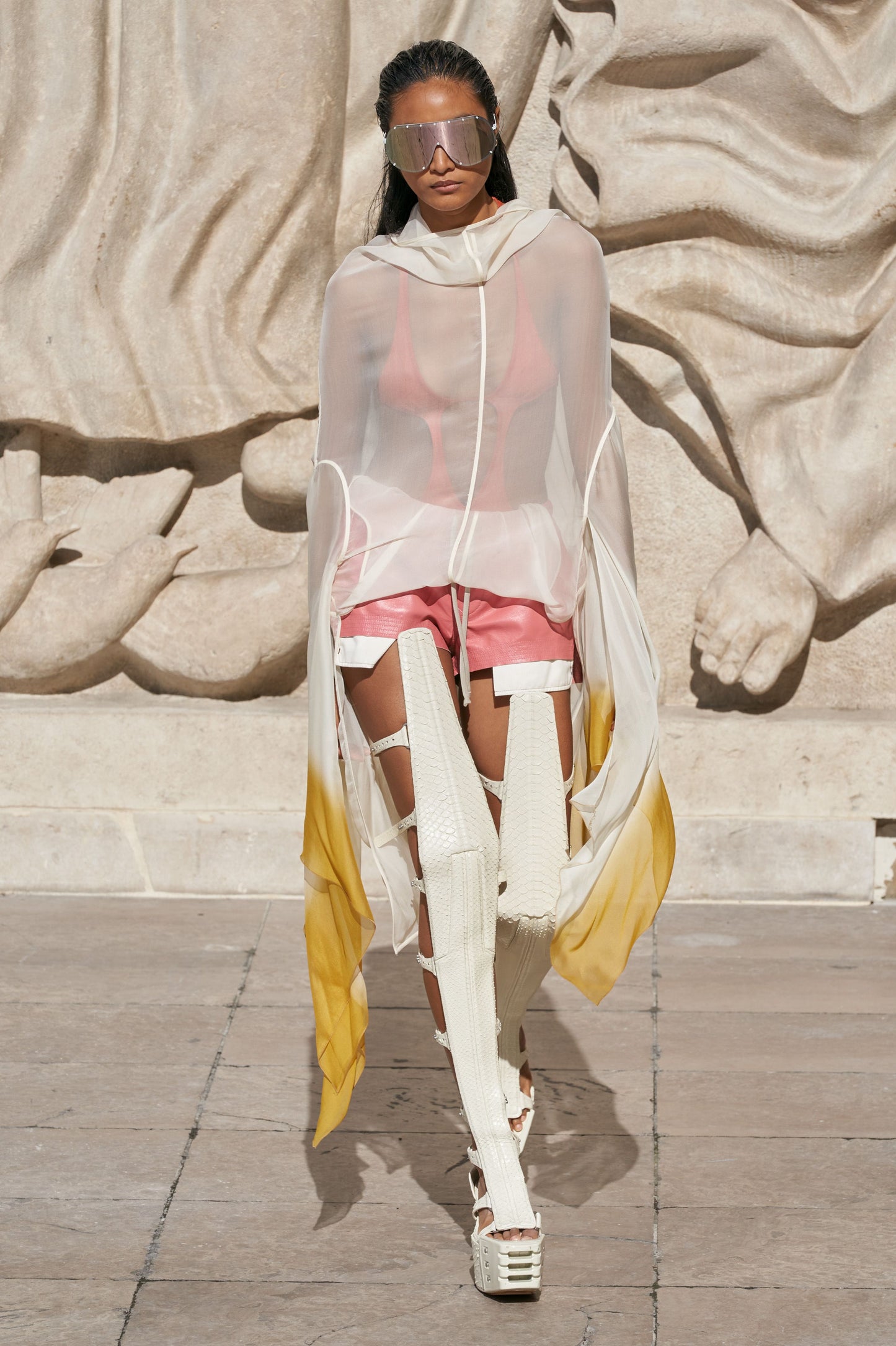 RICK OWENS SS2022 ‘FOGACHINE’ WHITE & YELLOW SILK TOP