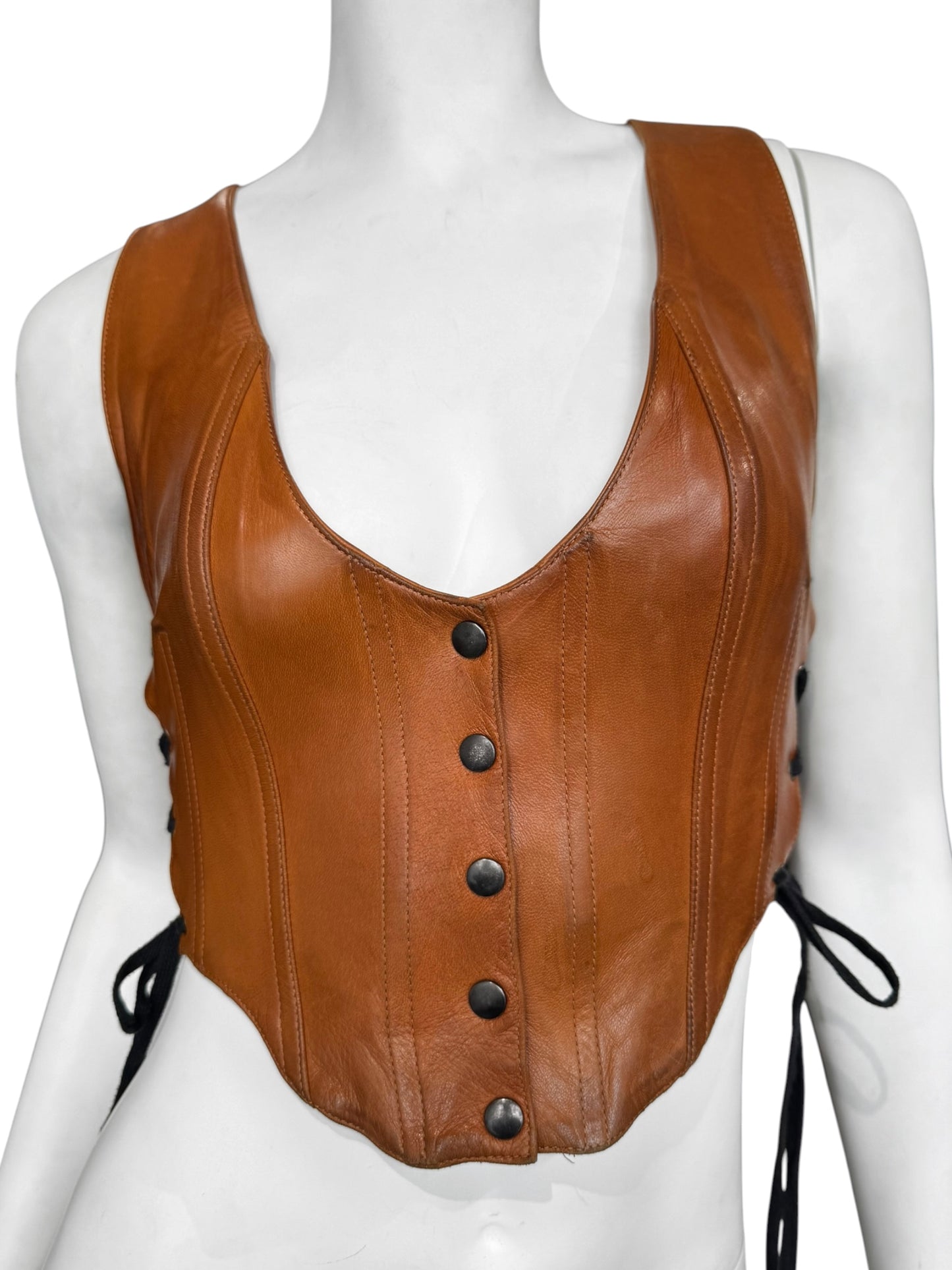 PLEIN SUD SS1990 BROWN LEATHER LACE-UP CORSET
