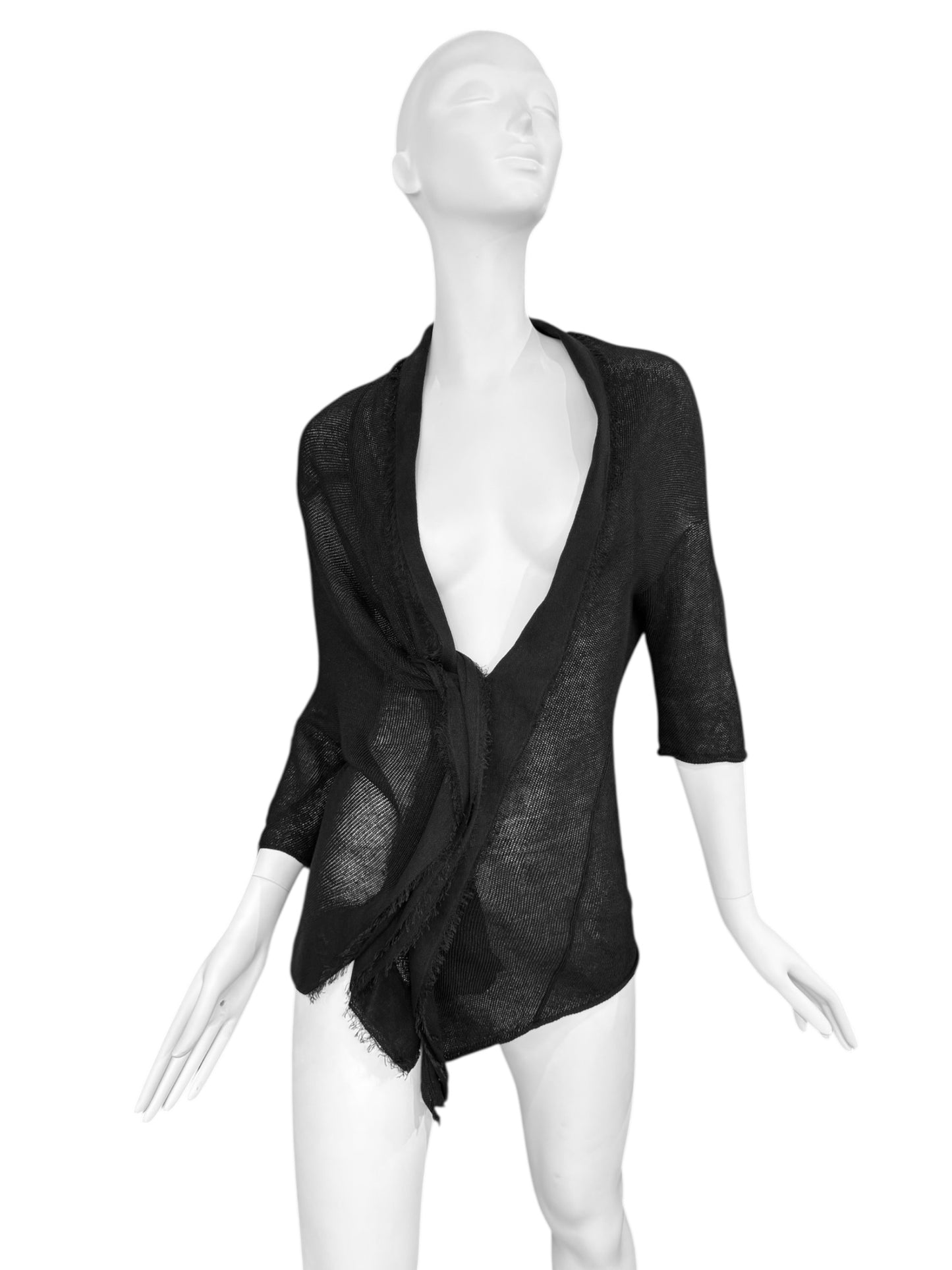 Y’S YOHJI YAMAMOTO 2000s BLACK KNIT ASYMMETRICAL TOP