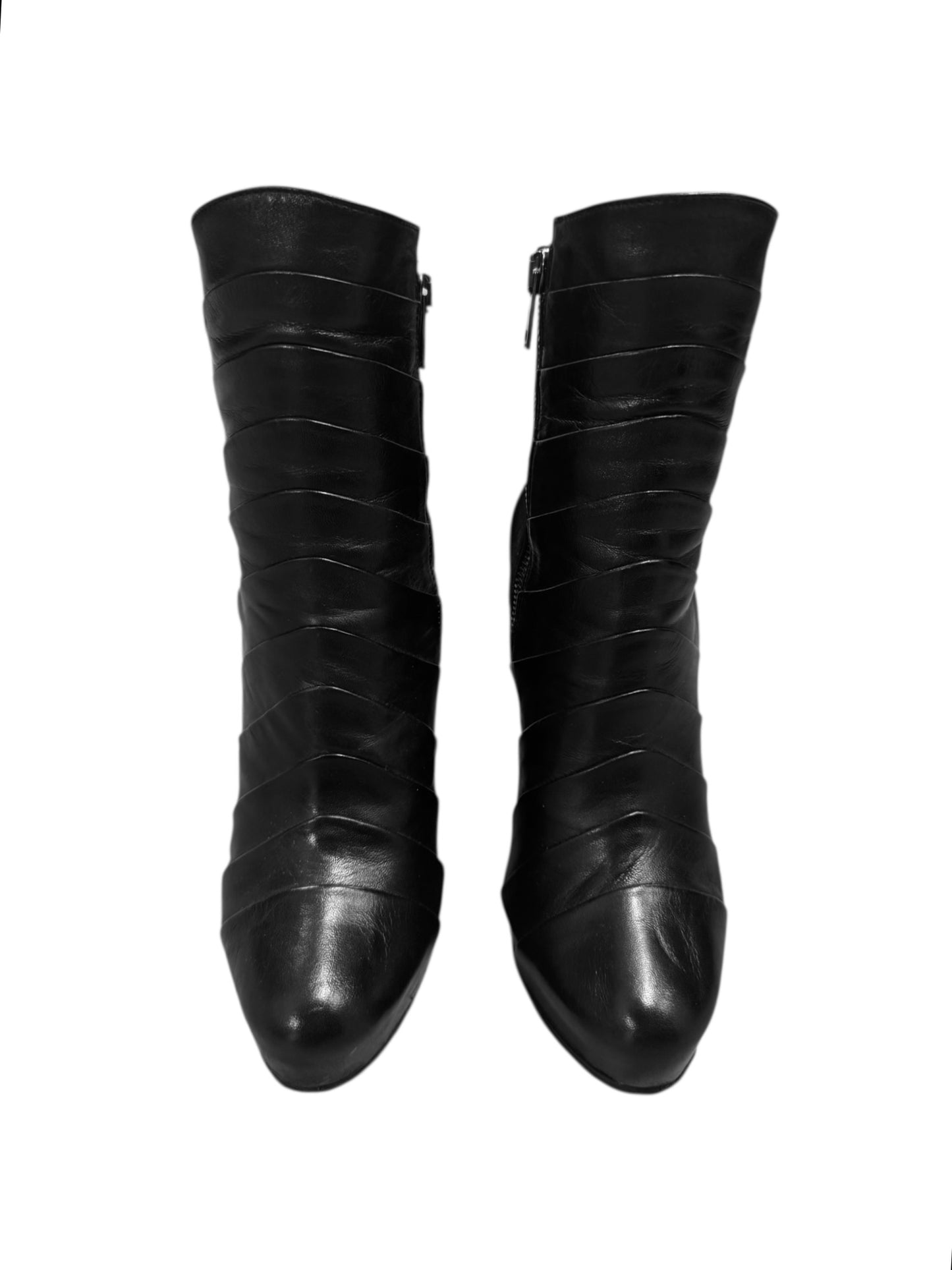 GARETH PUGH FW2010 BLACK PLEATED LEATHER WEDGE ANKLE BOOTS