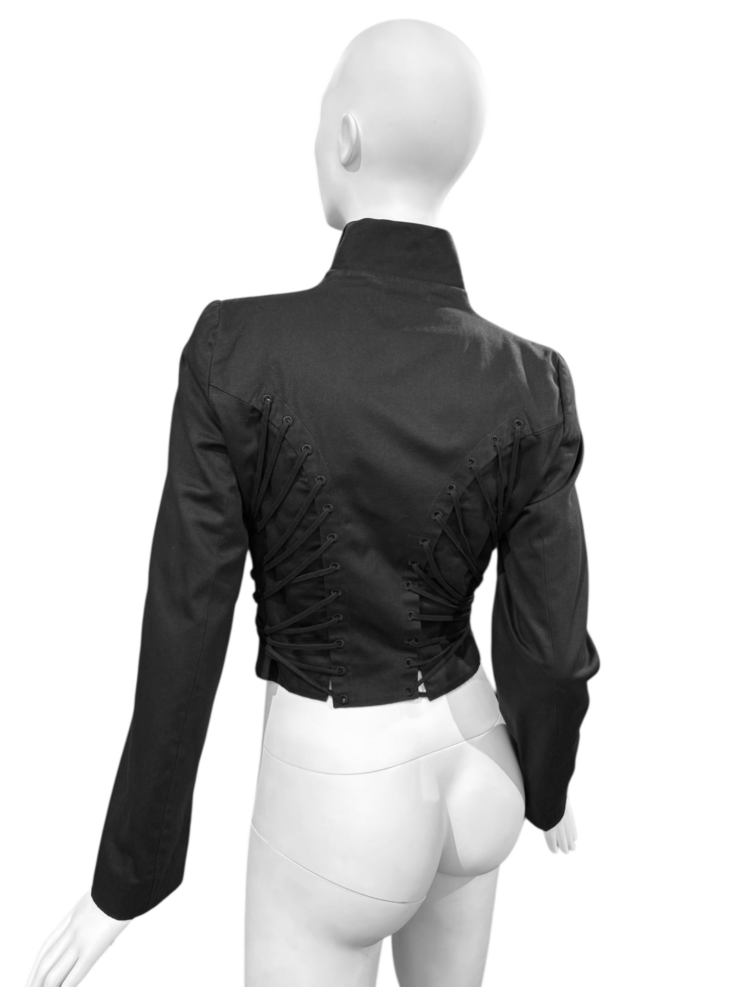 ALEXANDER MCQUEEN SS2002 «THE DANCE OF THE TWISTED BULL» BLACK LACE-UP BLAZER