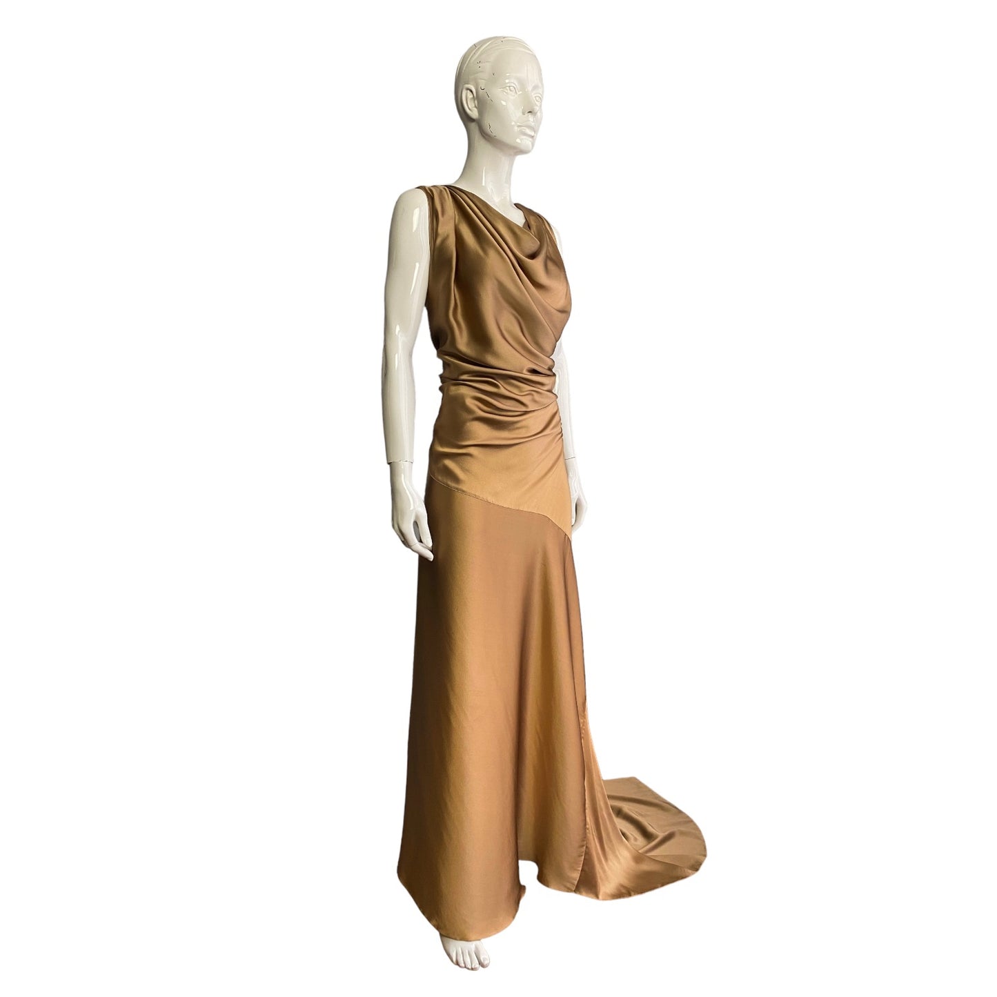 PLEIN SUD FW2013 GOLDEN SILK SATIN DRAPED GOWN