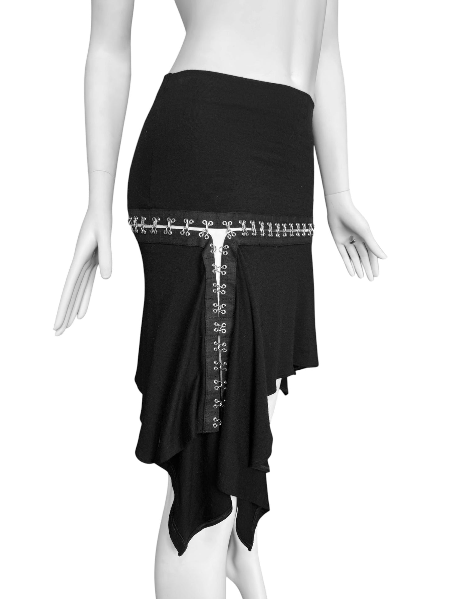 PLEIN SUD JEANS FW2003 BLACK HOOK & EYE MIDI SKIRT
