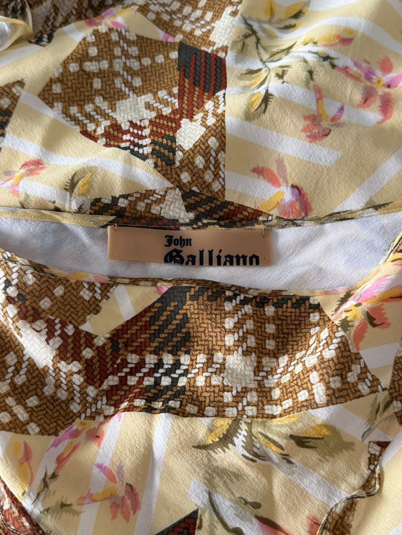 JOHN GALLIANO FW2004 YELLOW & BROWN TARTAN SILK RUFFLES MAXI SKIRT