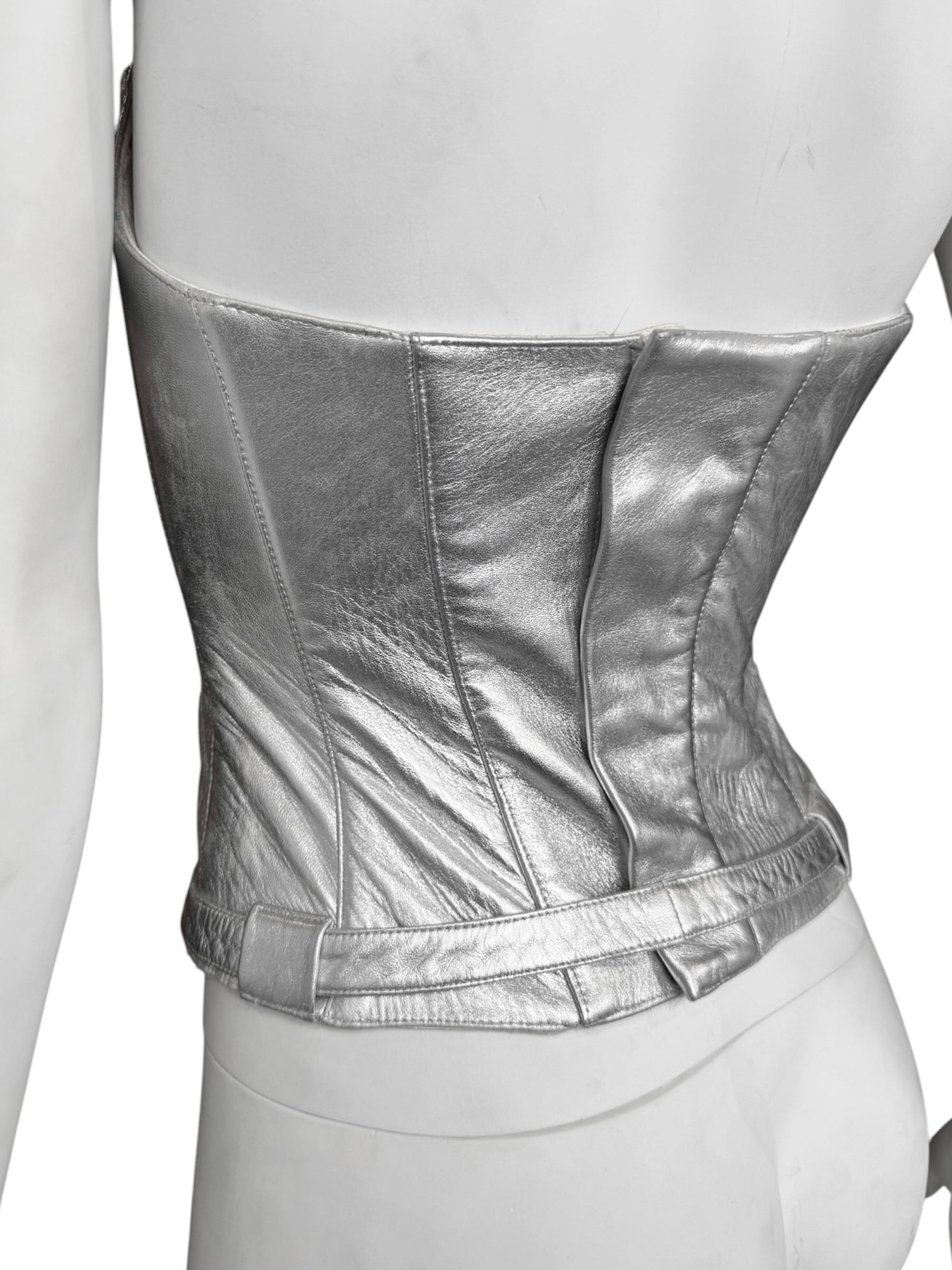 THIERRY MUGLER 1990s SILVER LEATHER CORSET