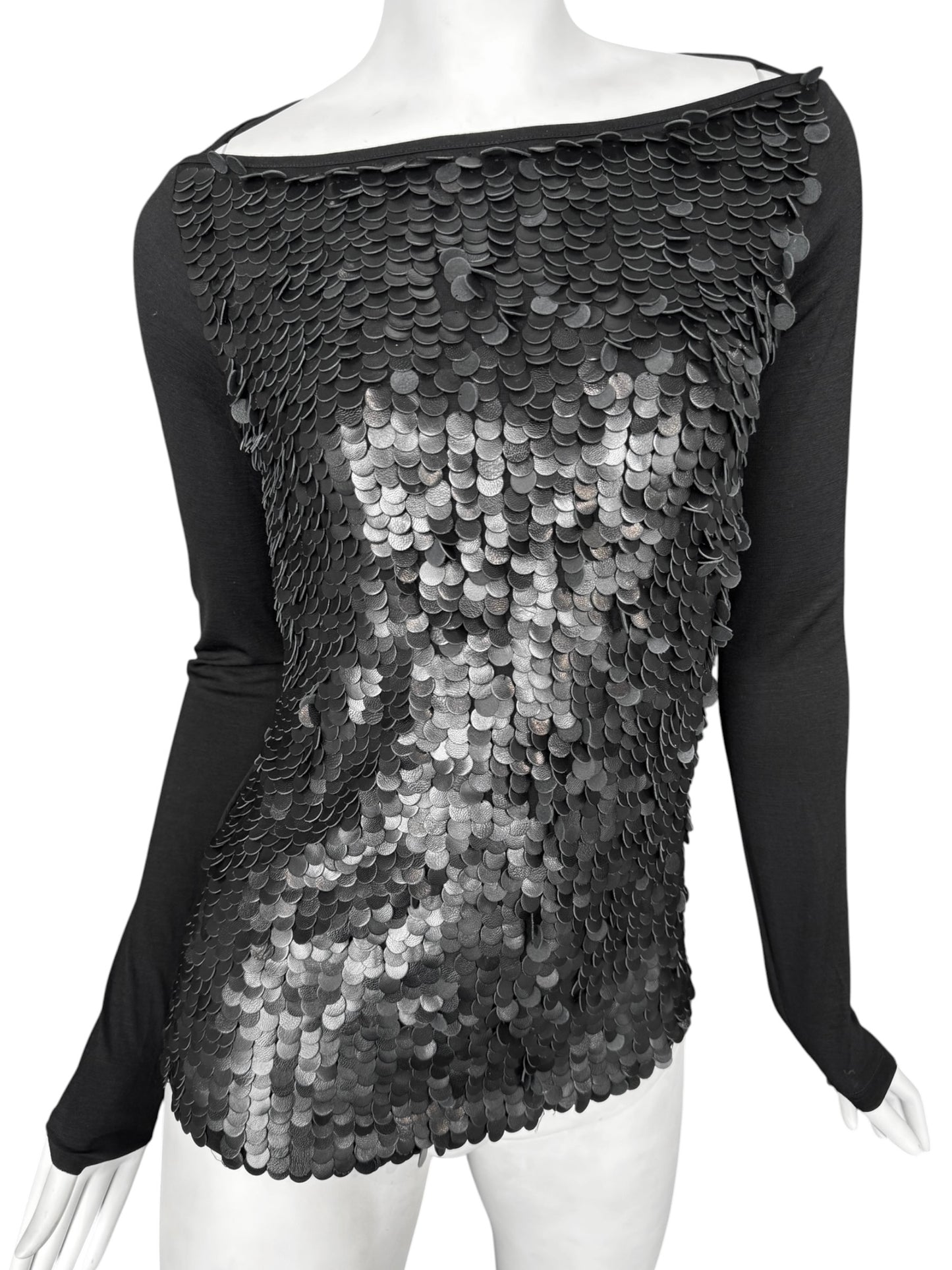 PLEIN SUD FW2001 BLACK LEATHER EMBROIDERED TOP