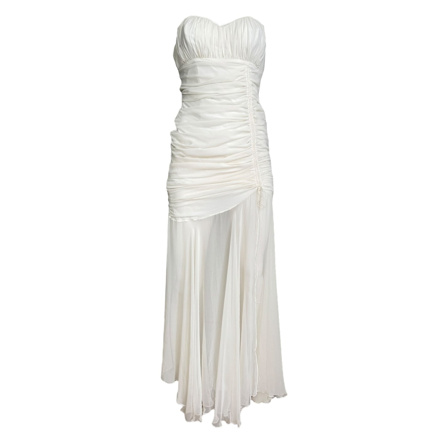 ANGELO TARLAZZI 2000s WHITE SILK DRAPED BUSTIER MAXI DRESS