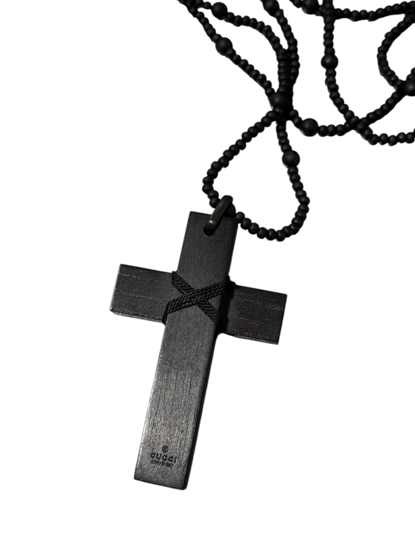 GUCCI FW2002 BY TOM FORD BEADED EBONY CROSS ROSARY NECKLACE