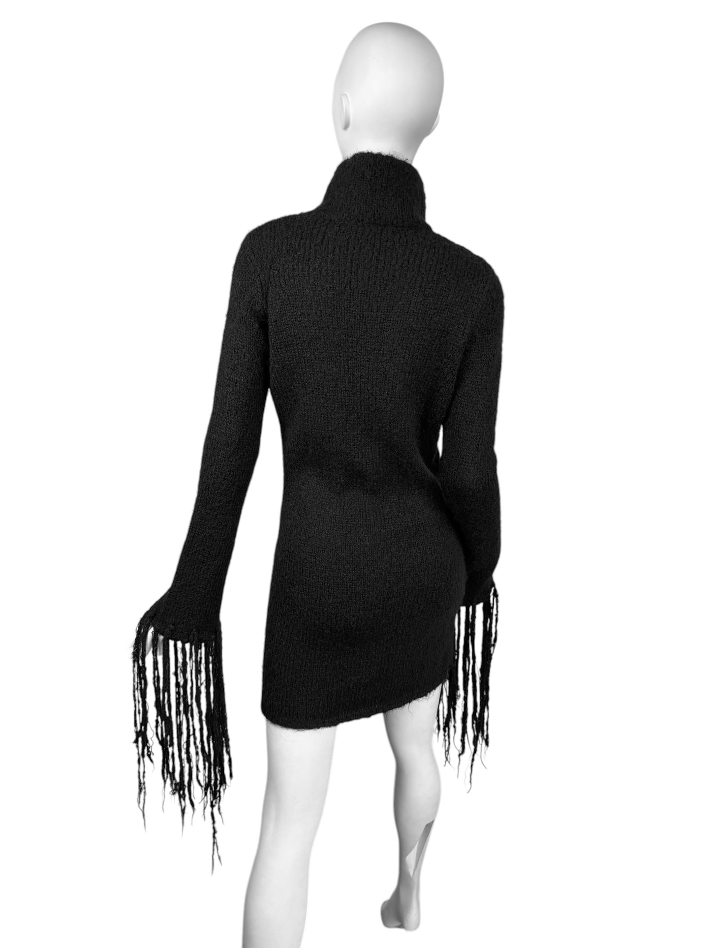 COSTUME NATIONAL FW2002 BLACK KNITTED FRINGED MINI DRESS