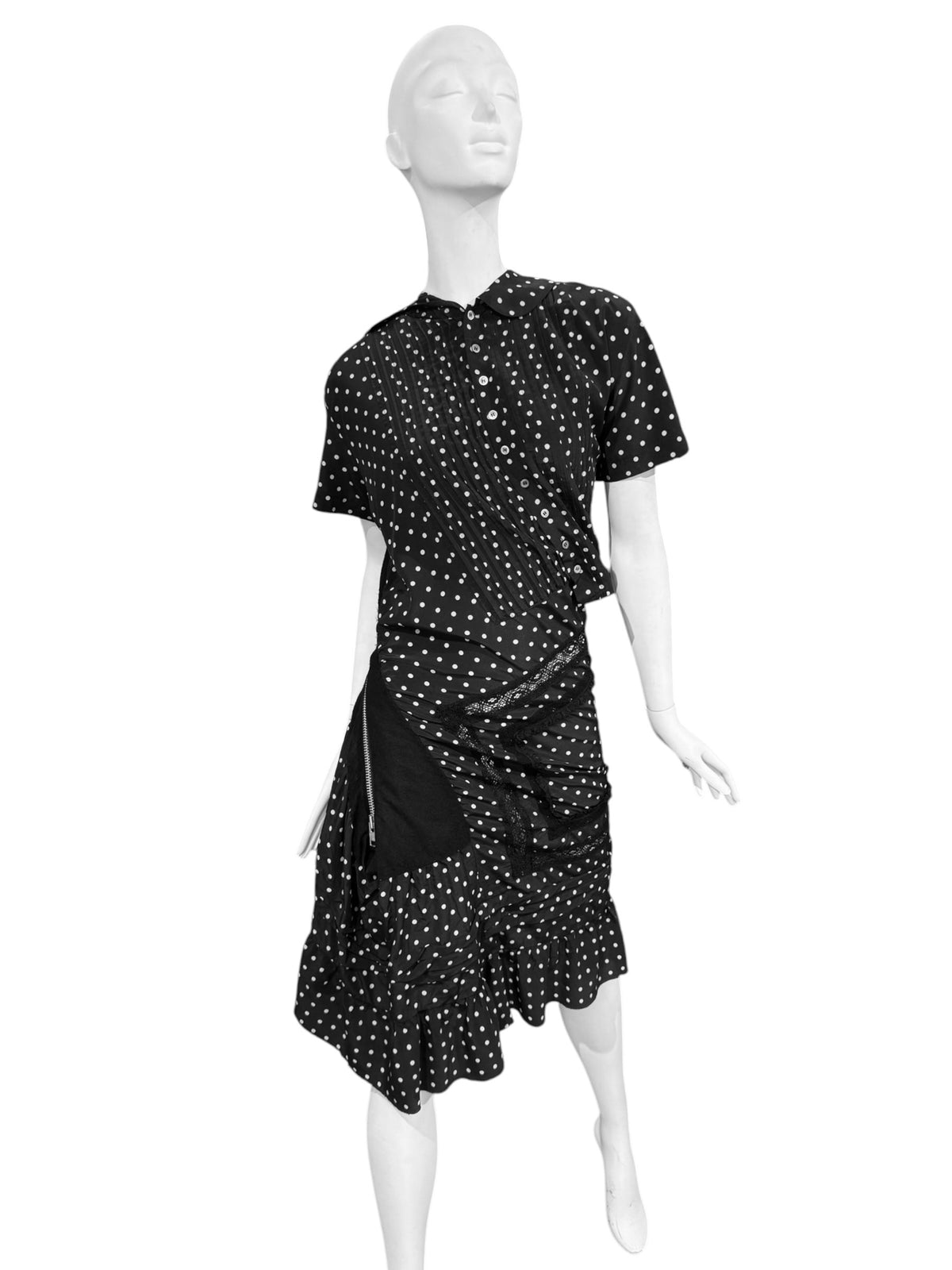 JUNYA WATANABE FW2007 BLACK POLKA DOT TWISTED MIDI DRESS