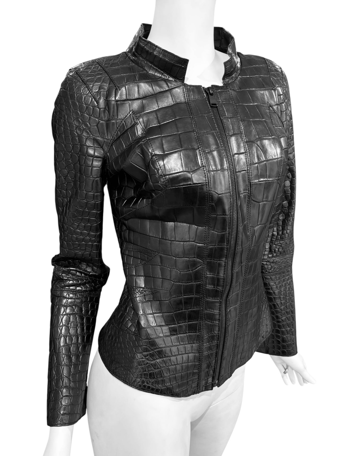 JITROIS 2000s BLACK CROCODILE LEATHER JACKET