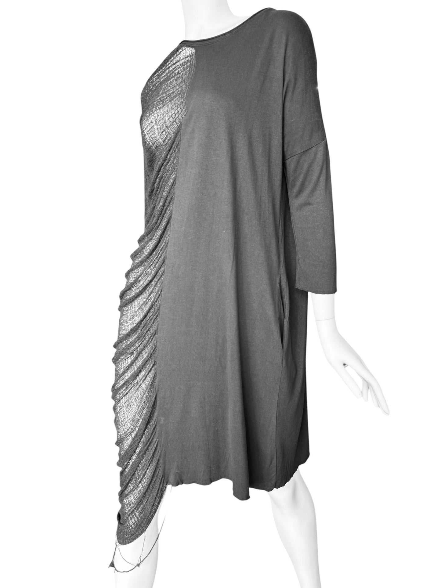 RAQUEL ALLEGRA 2010s GREY ASYMMETRICAL DISTRESS MIDI DRESS