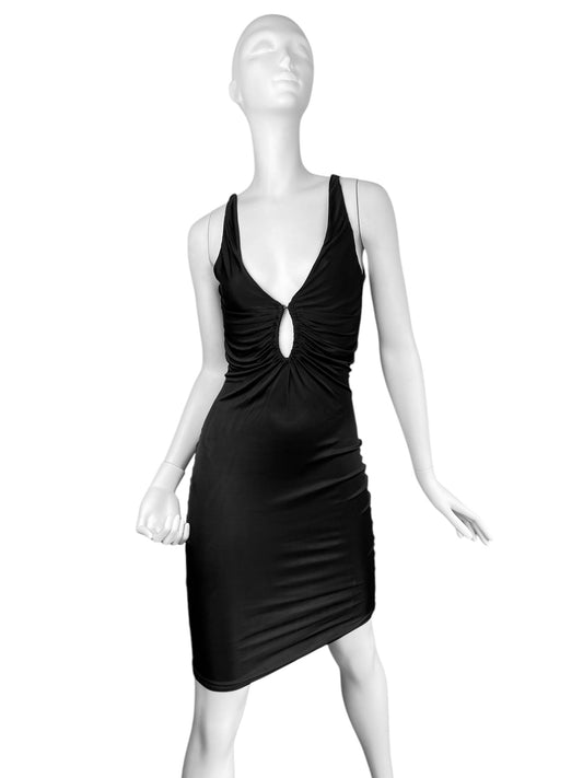 ALEXANDER MCQUEEN SS1996 « THE HUNGER » BLACK RUCHED CUT-OUT BODYCON DRESS