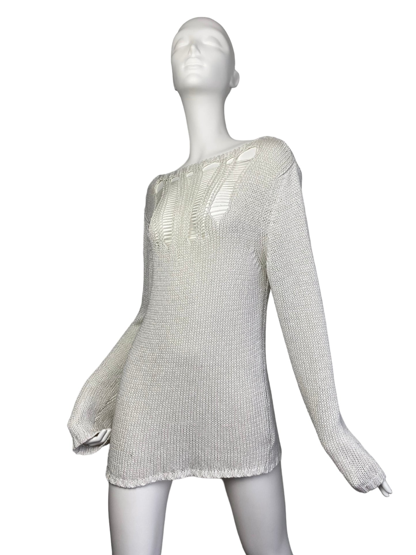 NEW NATH NATH 2000s WHITE DISTRESS KNIT SWEATER