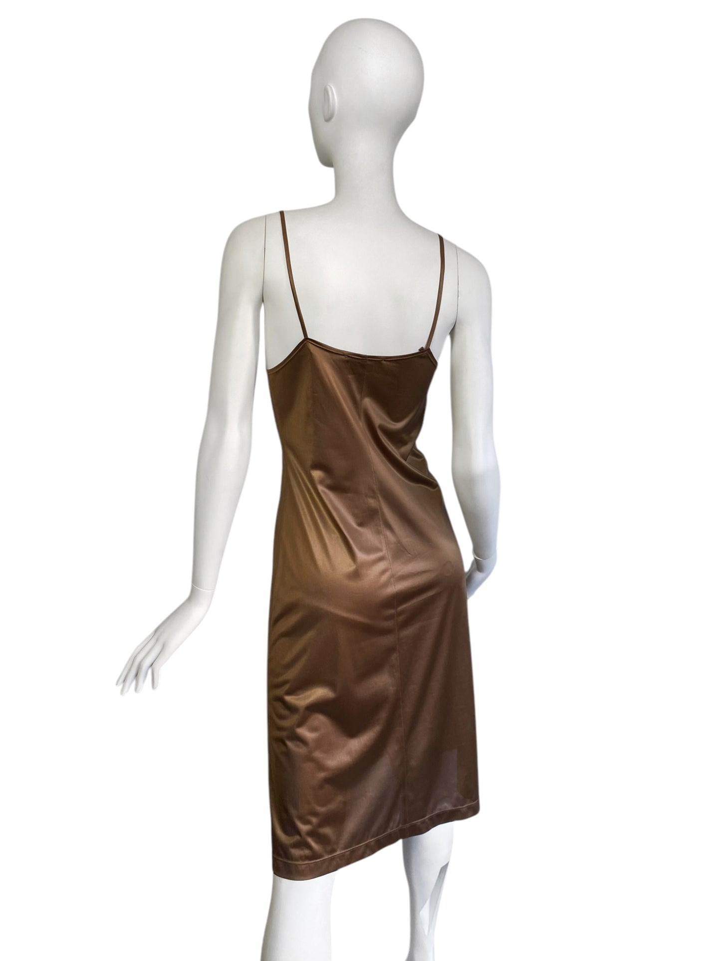 PLEIN SUD 2000s BROWN MIDI SLIP DRESS