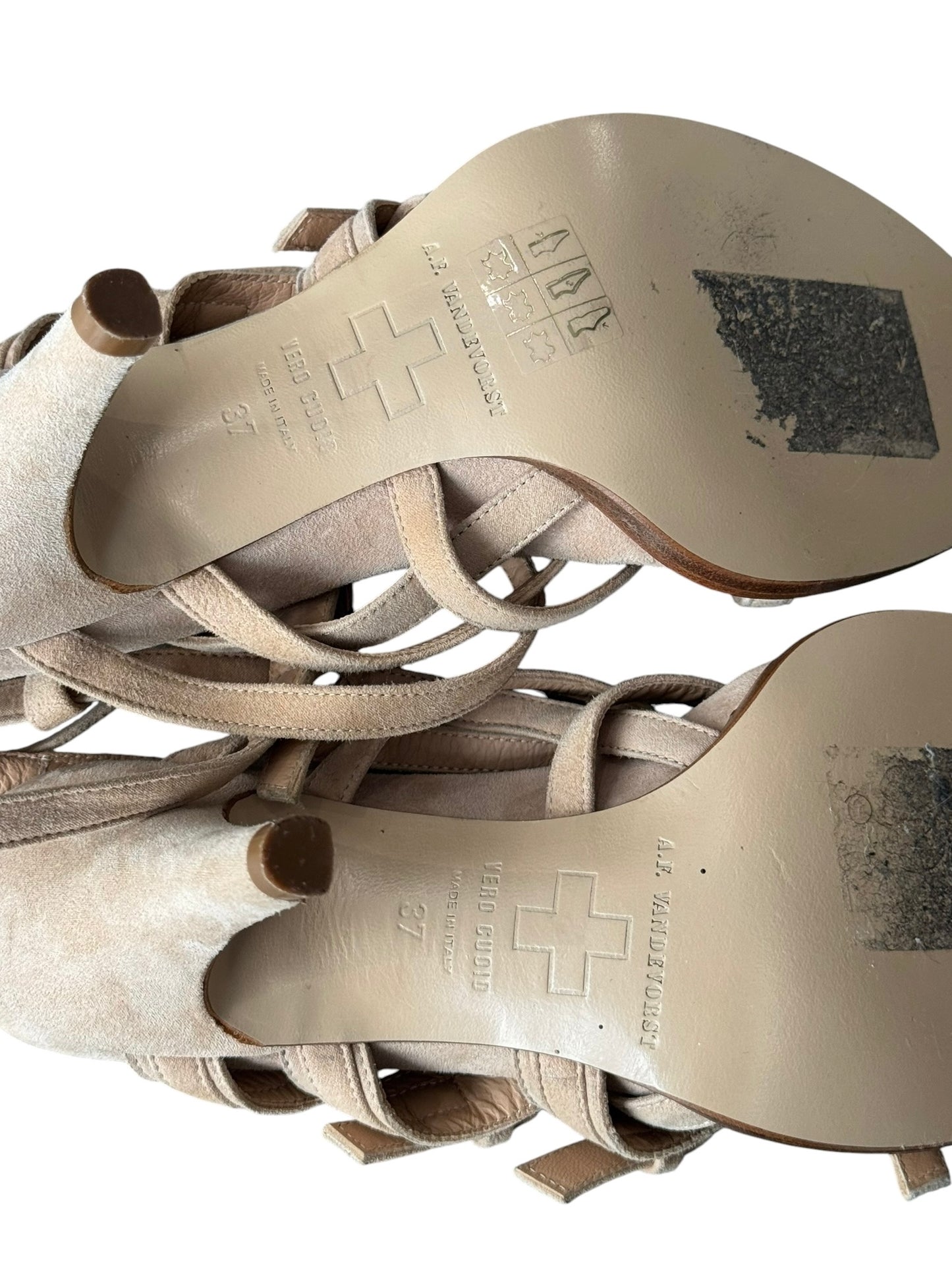 A.F. VANDEVORST 2010s BEIGE SUEDE LEATHER STRAPPY HEELS SANDALS
