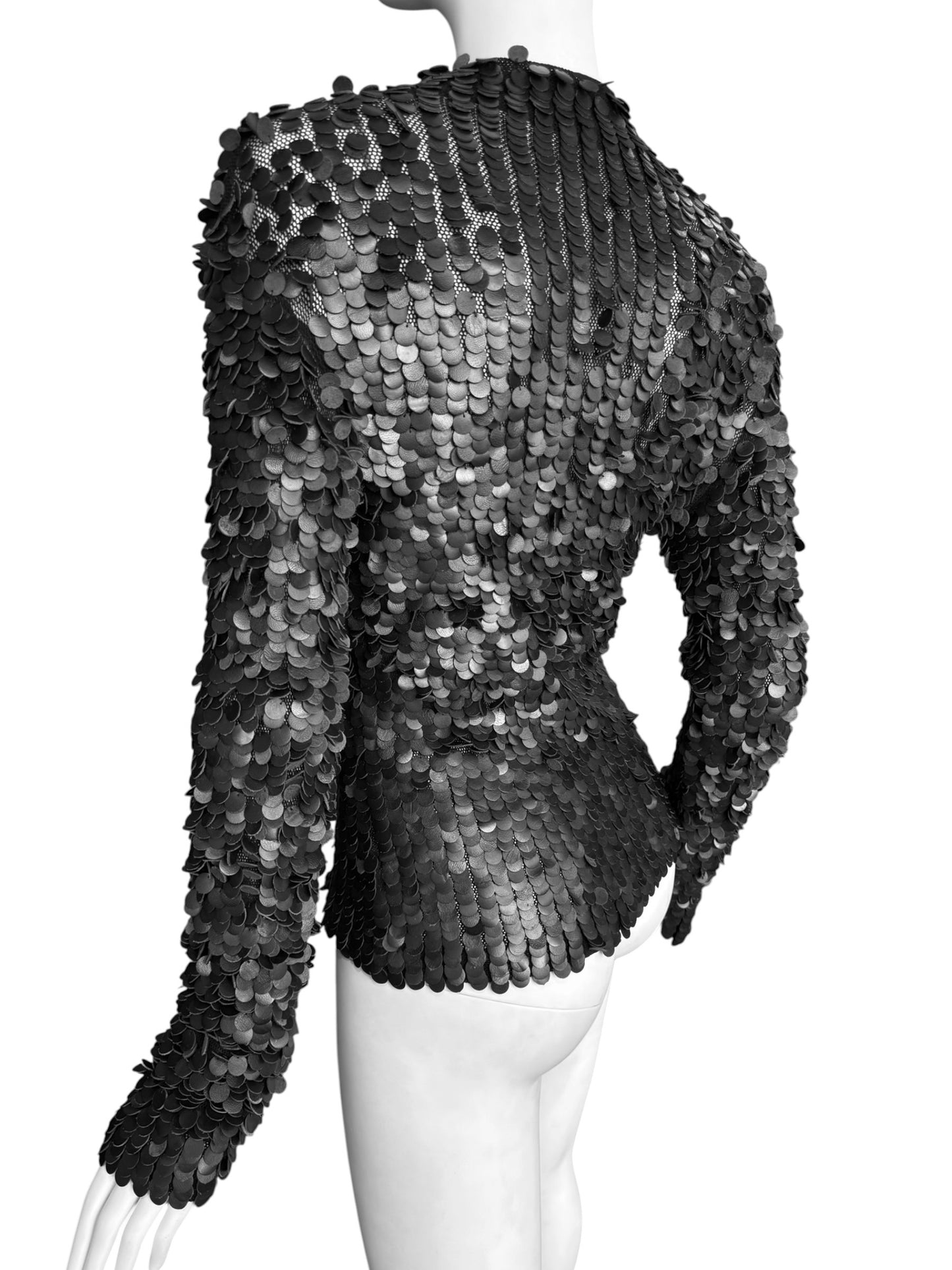 PLEIN SUD FW2001 BLACK LEATHER EMBROIDERED SWEATER
