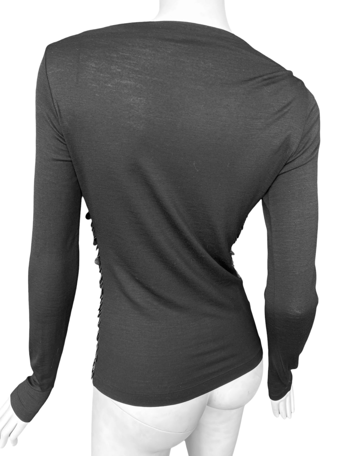 PLEIN SUD FW2001 BLACK LEATHER EMBROIDERED TOP