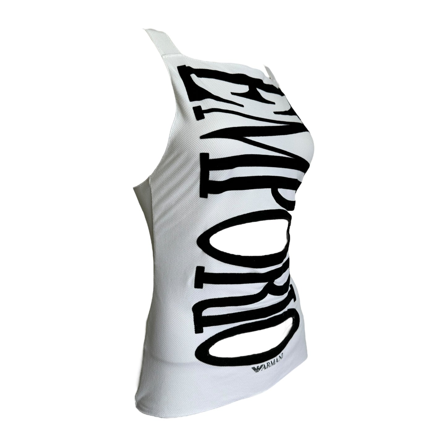 EMPORIO ARMANI SS2004 WHITE CUT OUT LOGO TANK TOP