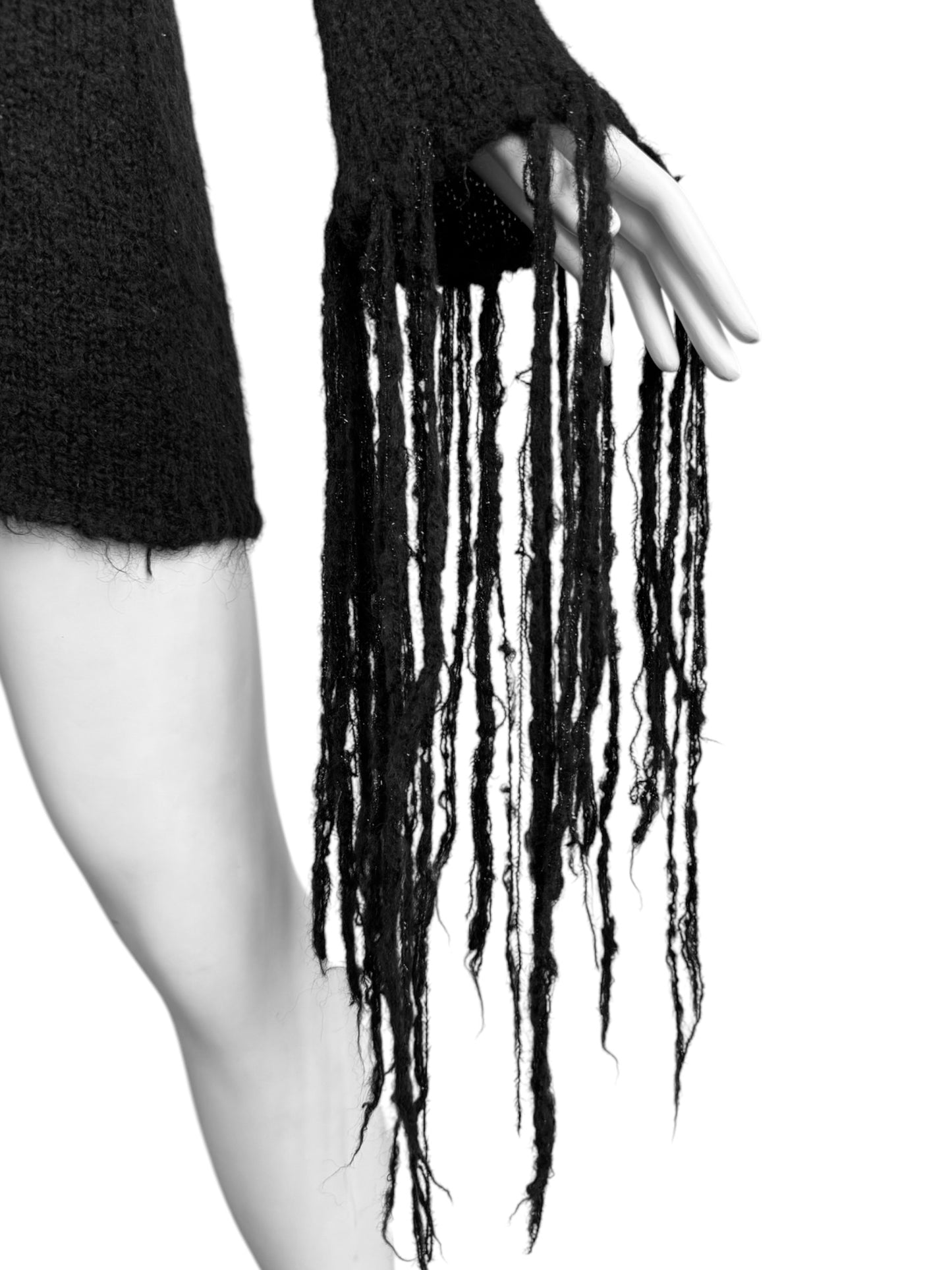 COSTUME NATIONAL FW2002 BLACK KNITTED FRINGED MINI DRESS