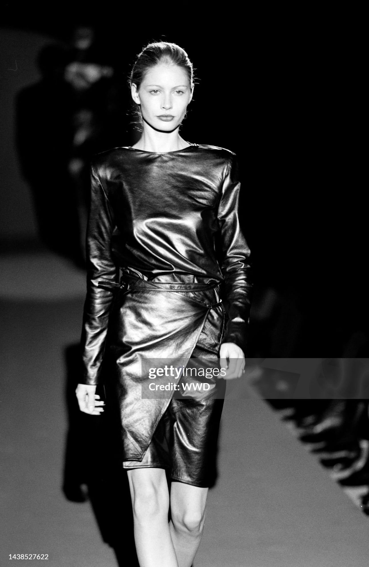 GUCCI FW1997 BY TOM FORD BLACK LEATHER WRAPPABLE MIDI DRESS